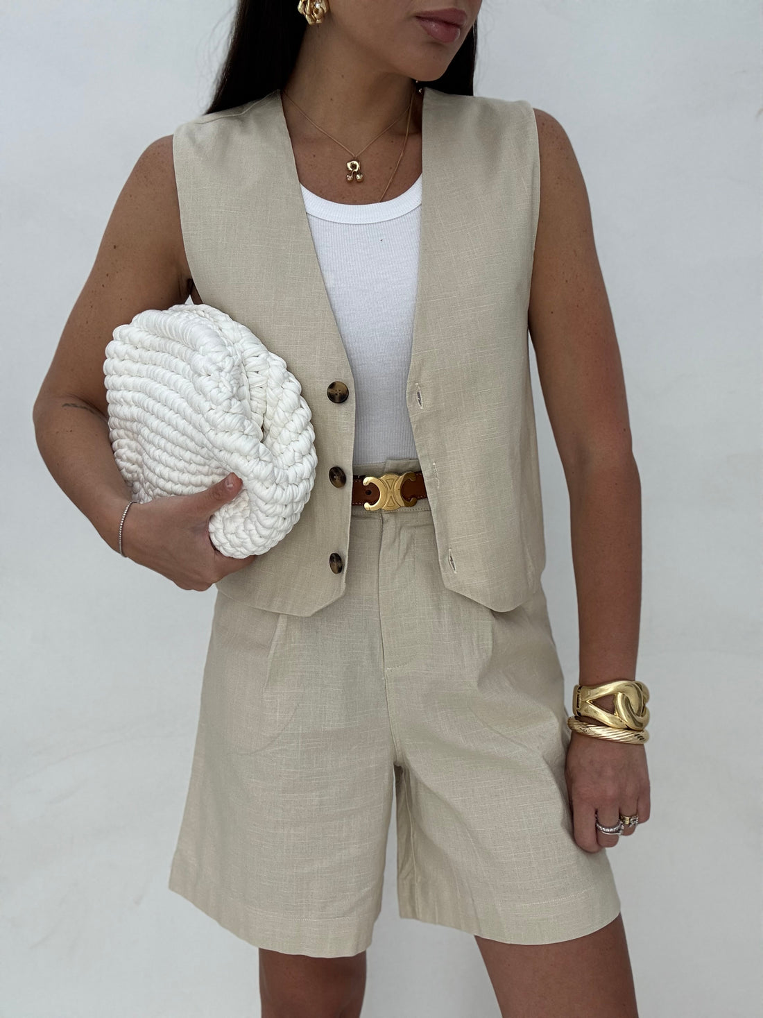 Coordinato ‘97%COTONE’ Gilet+Bermuda Beige