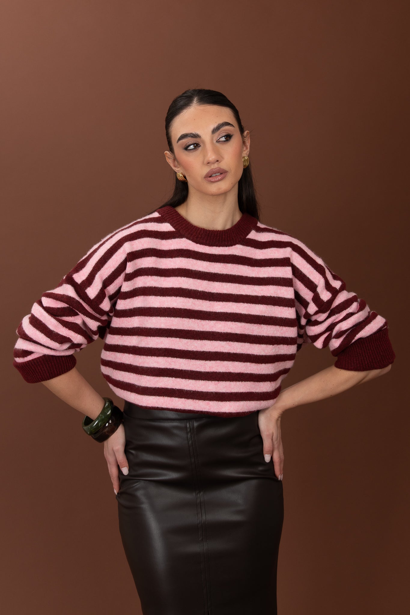 Maglione ‘RIGHE 6%LANA’ Bordeaux e Rosa