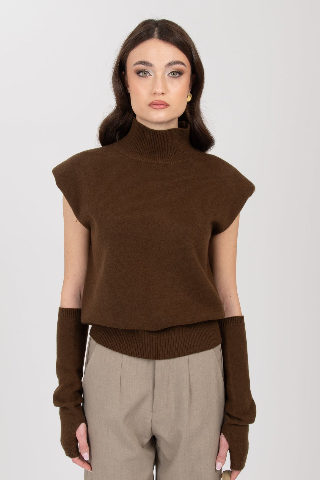 Maglione ‘COLLO ALTO’ con manicotto Cacao