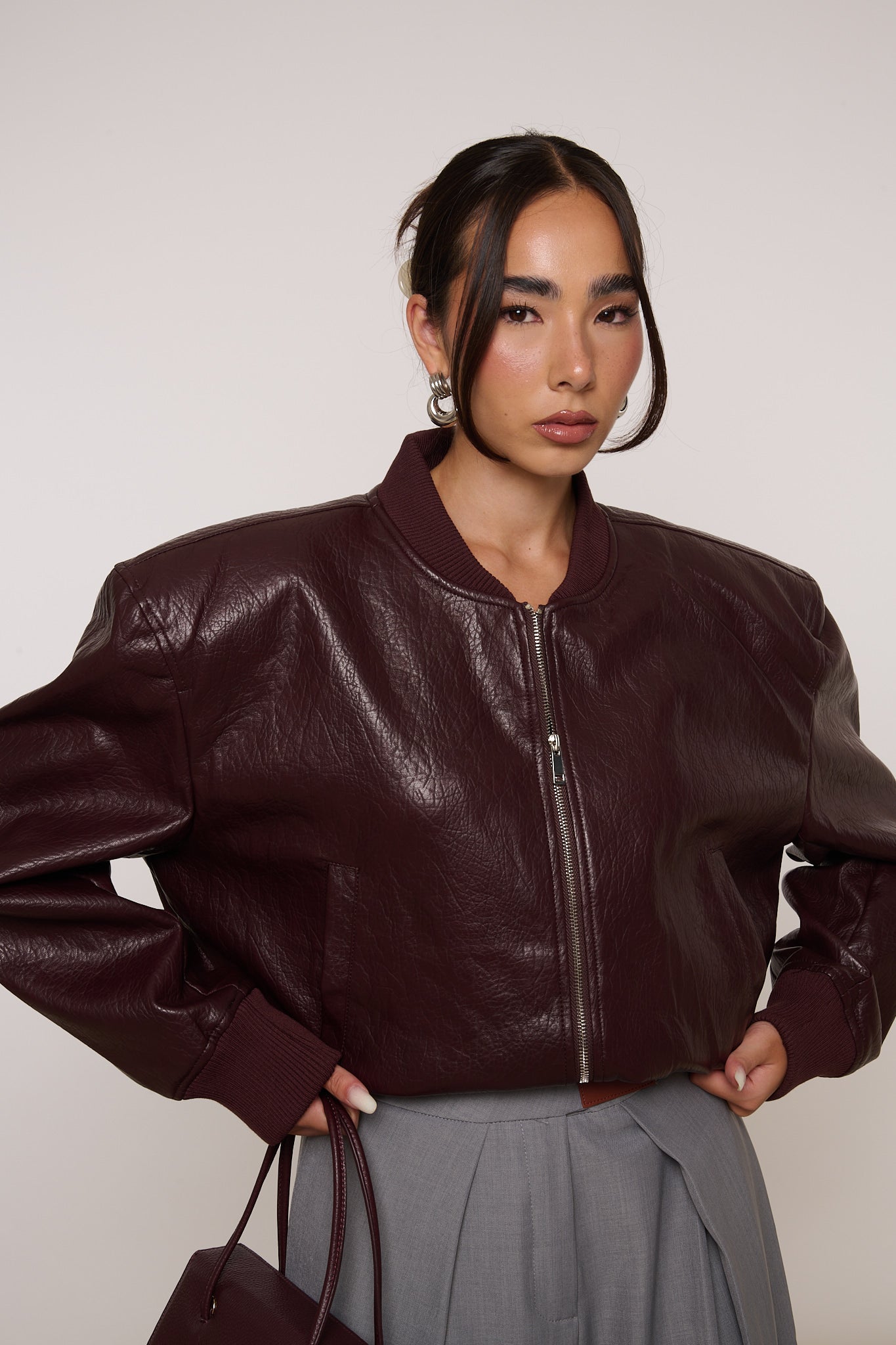 Bomber ‘MAXI SPALLINA’ Ecopelle Bordeaux
