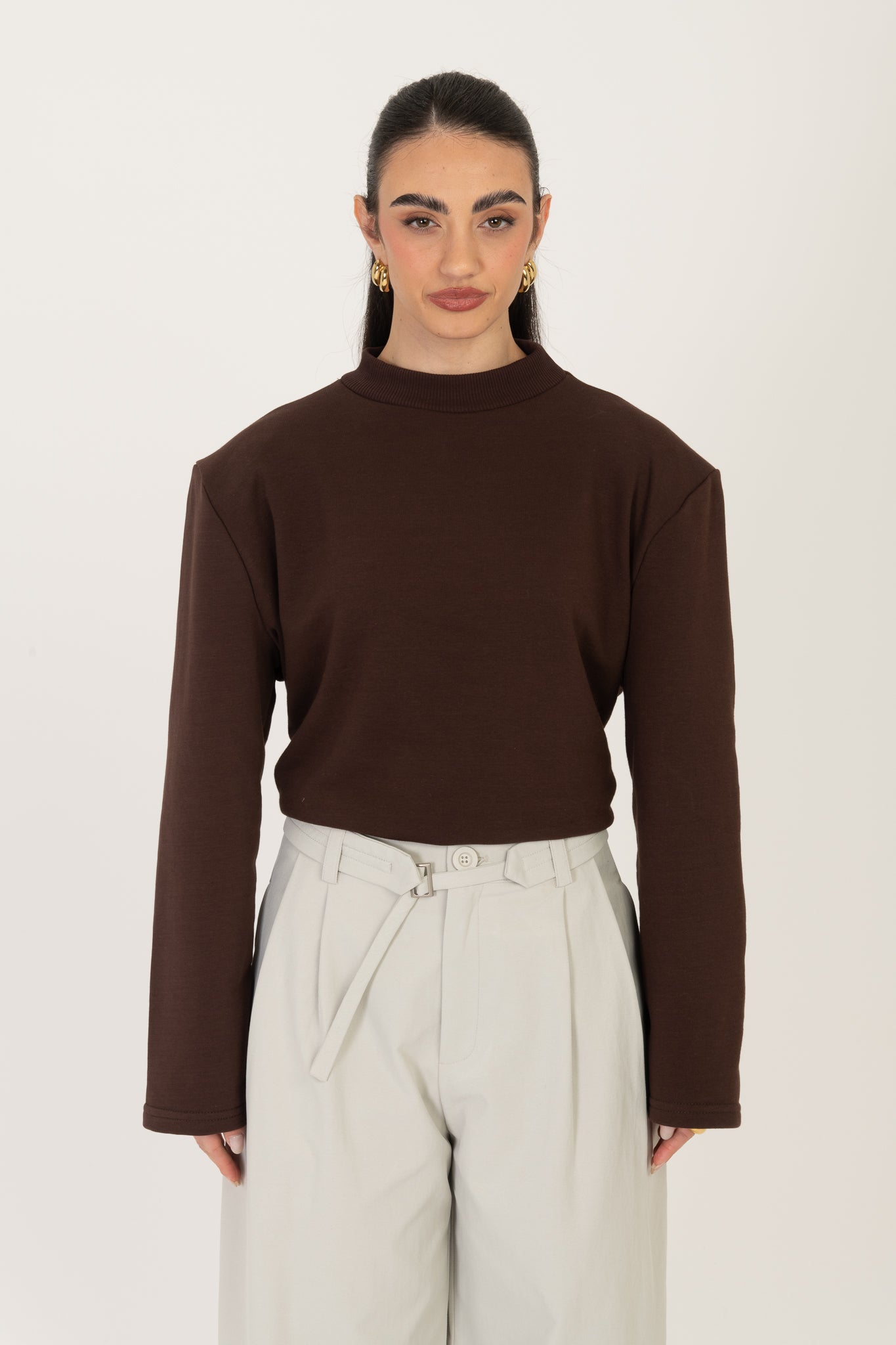 Felpa ‘MEZZO COLLO CON SPALLINE’ Cacao