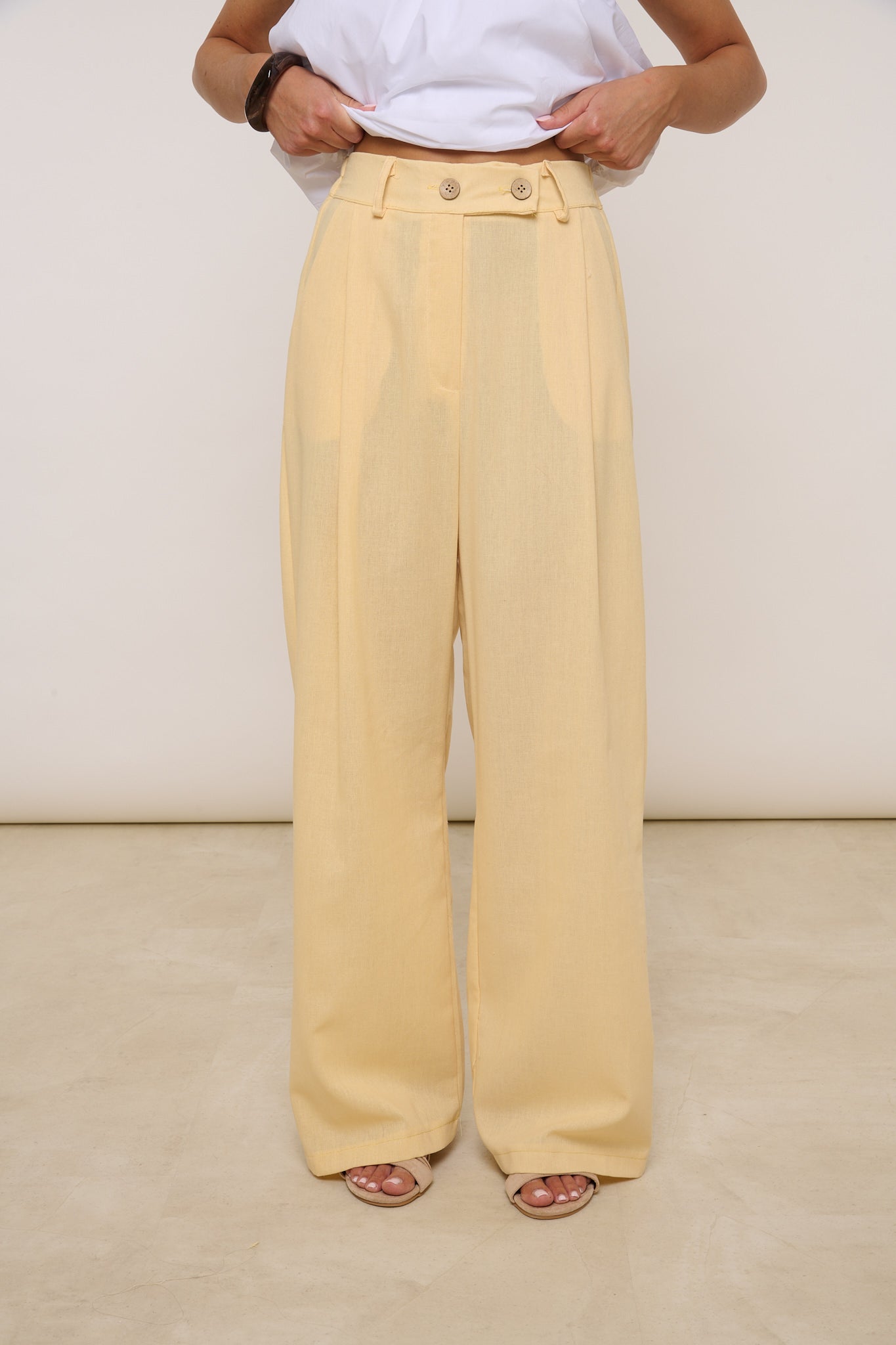 Pantalone ‘DOPPIO BOTTONE’ 55% Lino Giallo