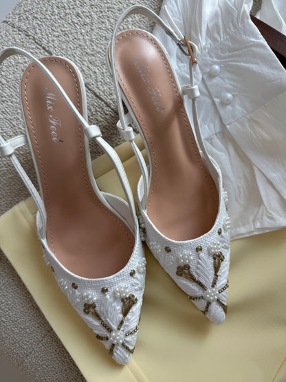 Slingback ‘RAFIA E MINI PERLE’ Bianca