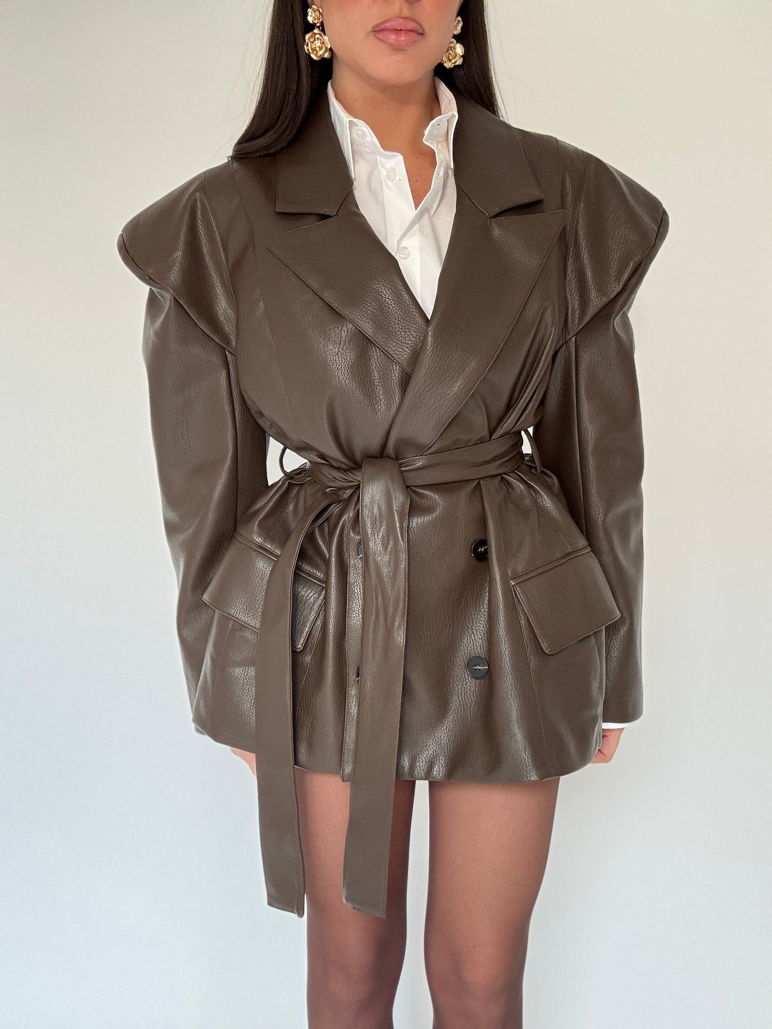 Blazer ‘MAXI SPALLINA’ ecopelle Cacao