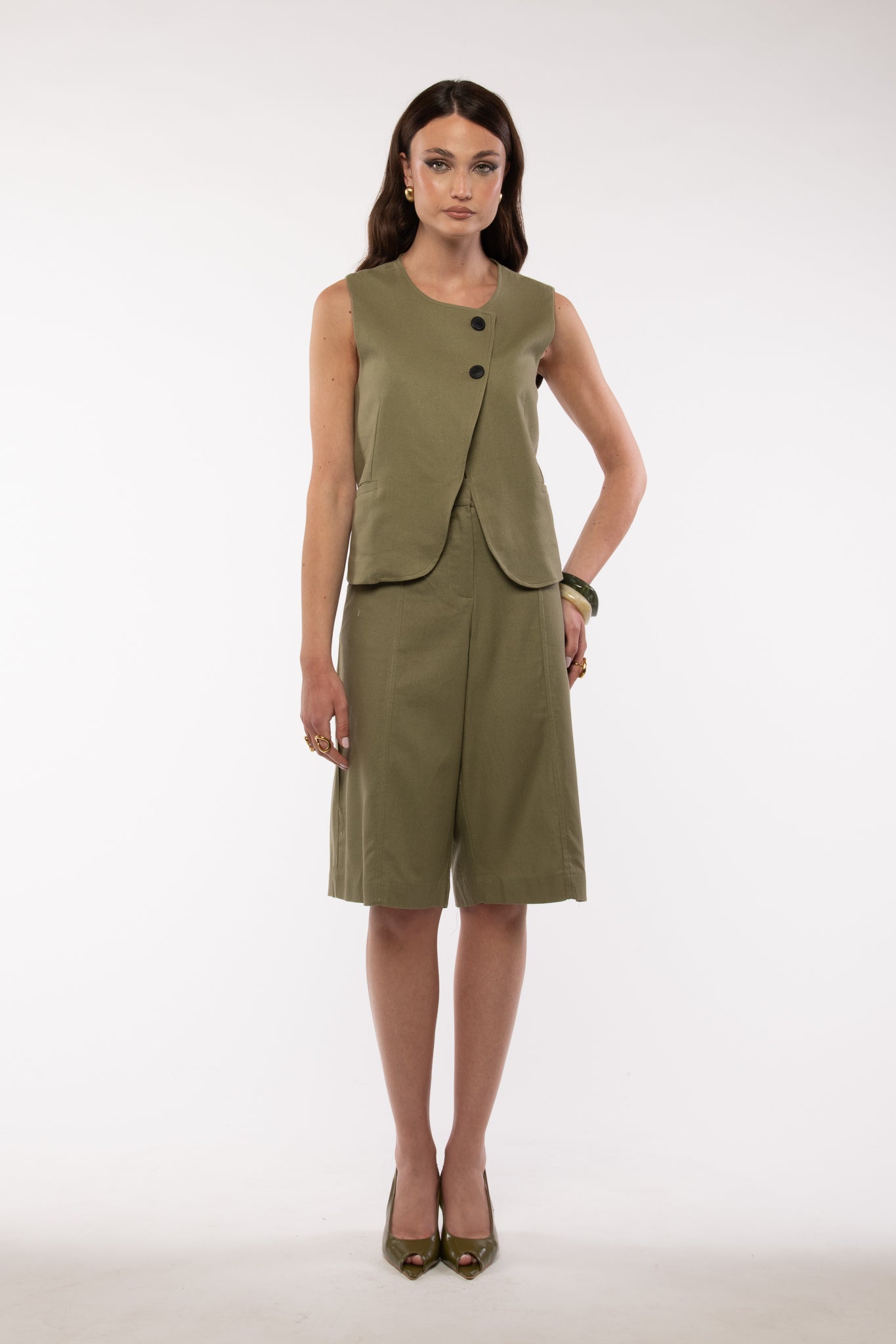 Coordinato ‘BERMUDA+TOP ABBOTTONATURA ASIMMETRICO’ Verde Militare