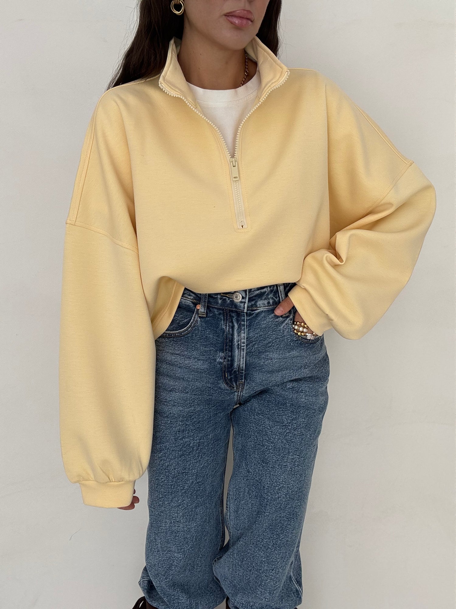 Felpa Crop con Zip Gialla