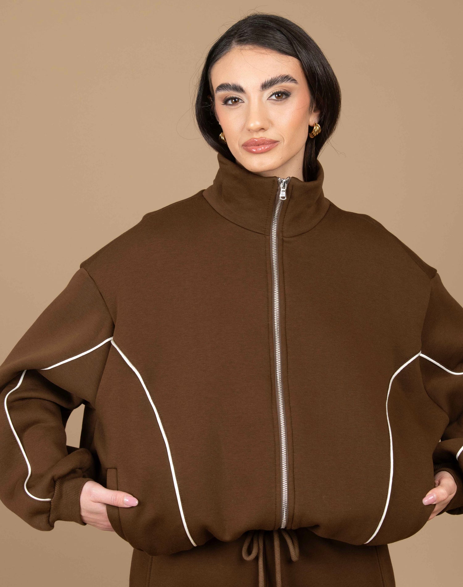 Felpa con zip ‘COLLO ALTO’ BY LUMINA’ Cacao