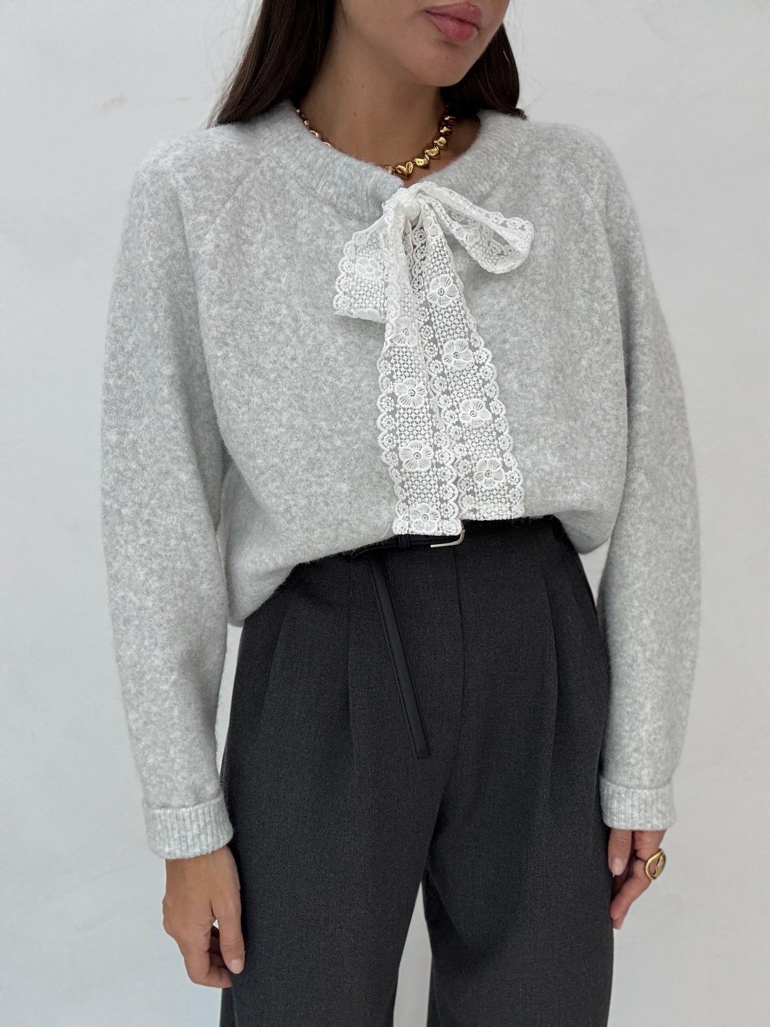 Cardigan ‘LACETTI IN PIZZO’ Grigio