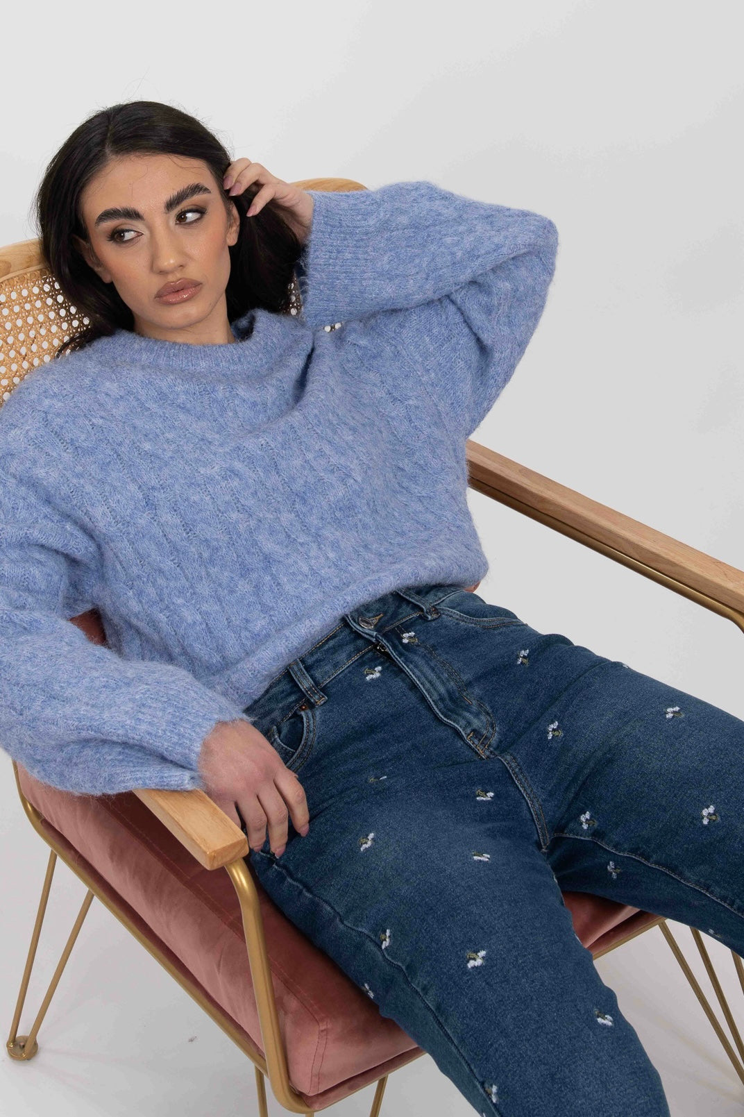 Maglione ‘TRECCE’ 7%lana Azzurro