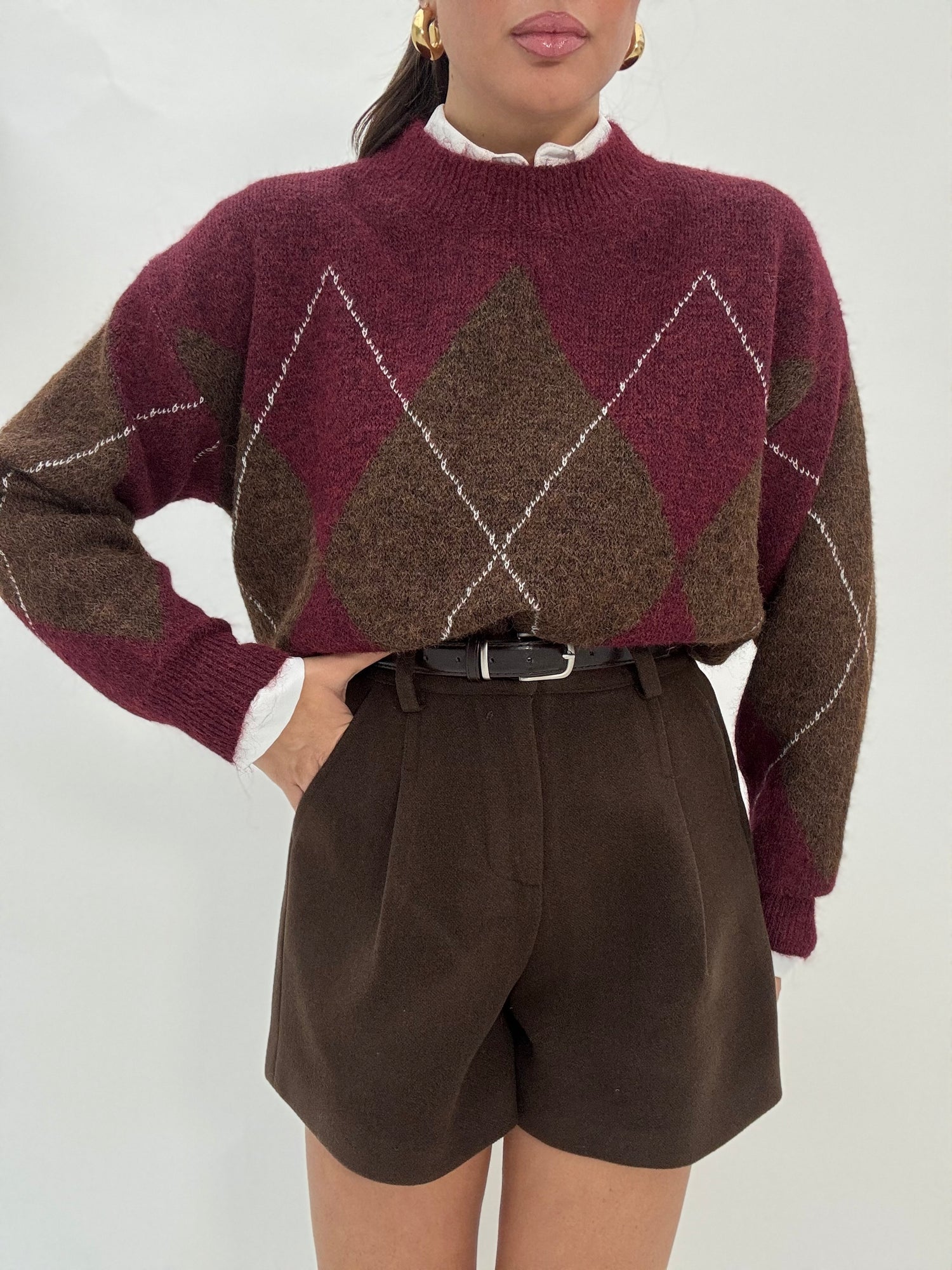 Maglione ‘GIROCOLLO ROMBI’ Base Bordeaux