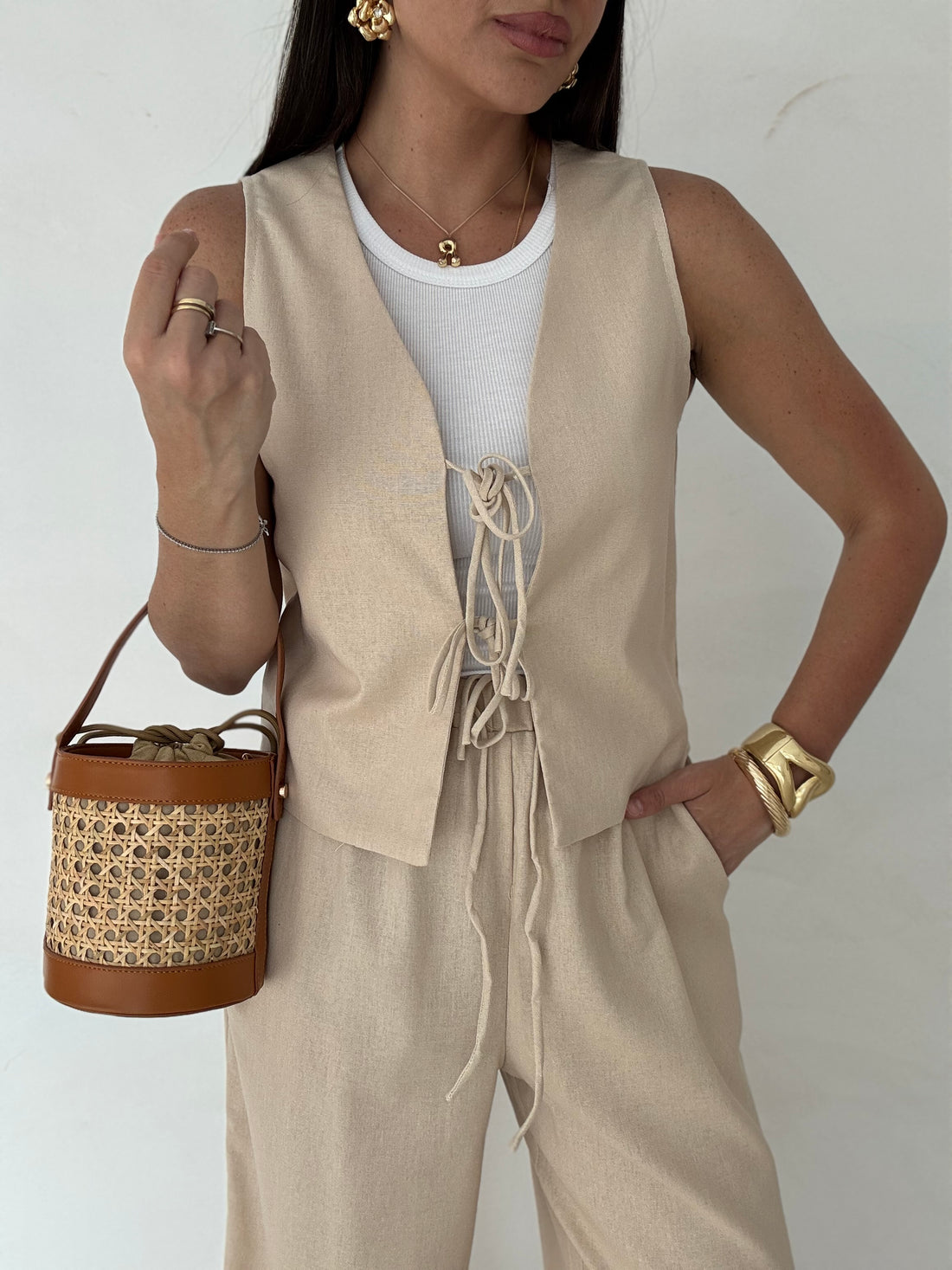 Coordinato ‘FIOCCHETTI’ 30% LINO Beige