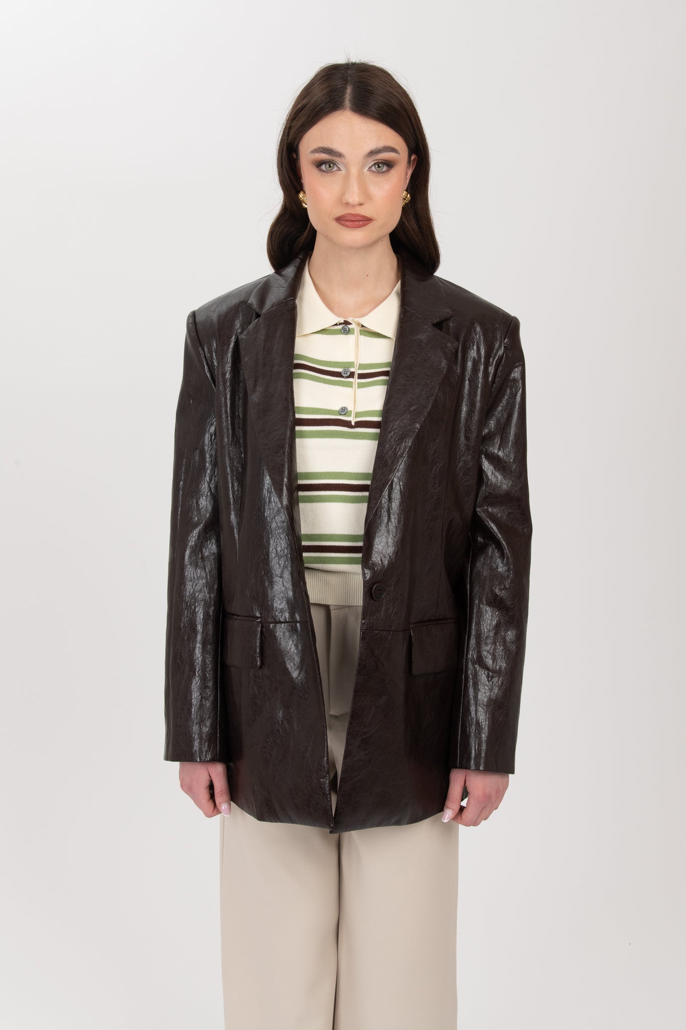 Blazer ‘ECO-PELLE VERNICE BY LUMINA’ Cacao