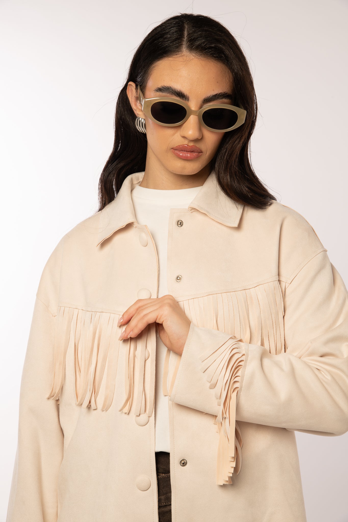 Camicia ‘FRANGE’ in camoscio Panna