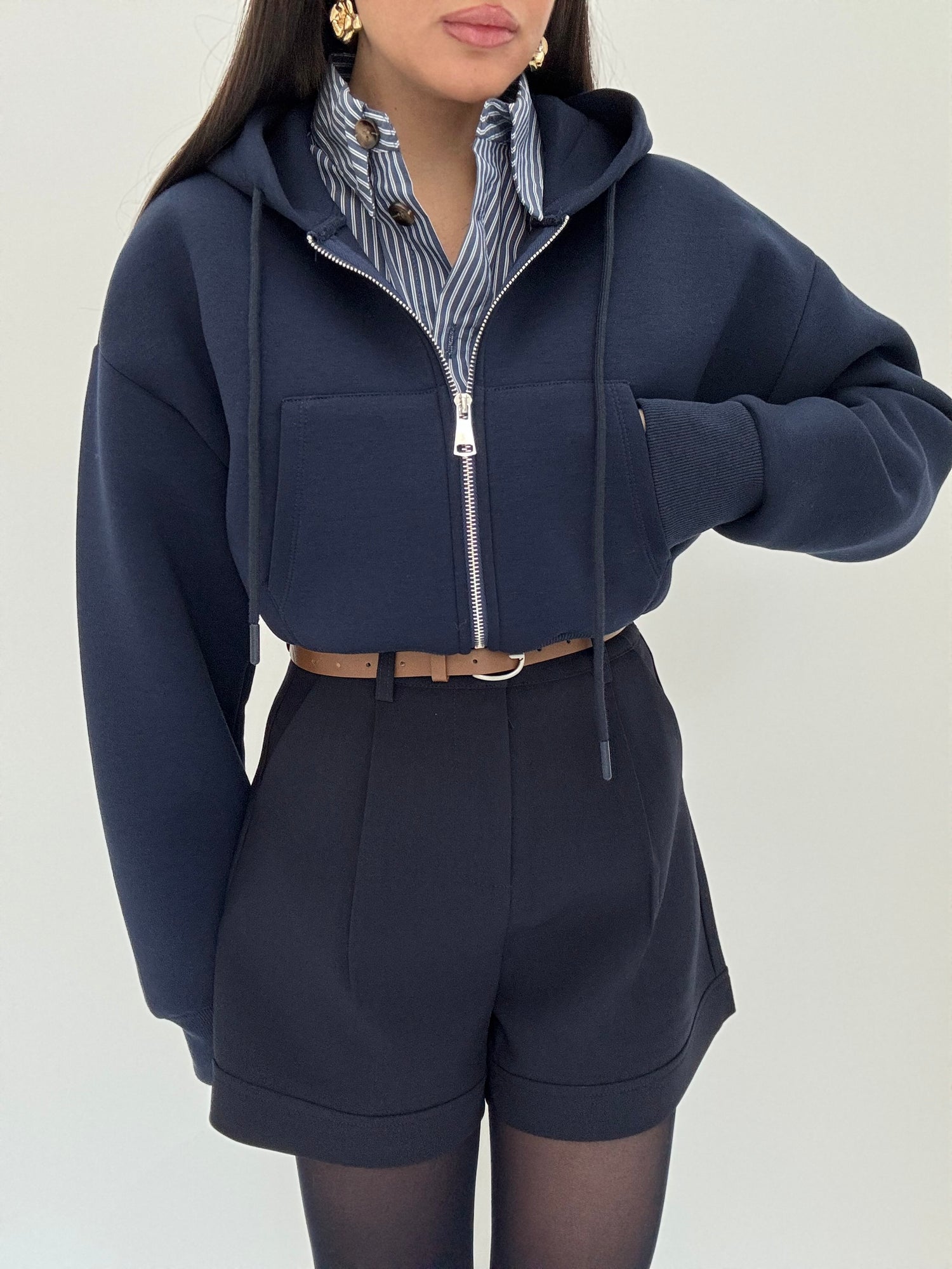 Felpa crop con cappuccio Blu Notte