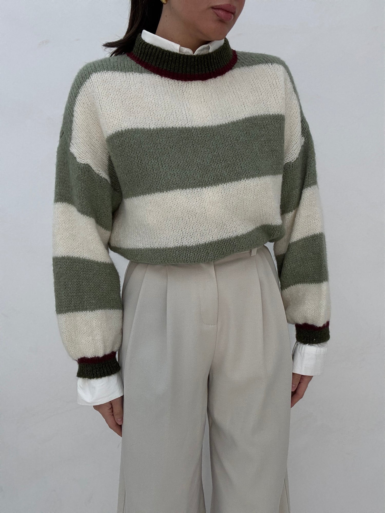 Maglione ‘6% ALPACA’ righe Verde e Panna