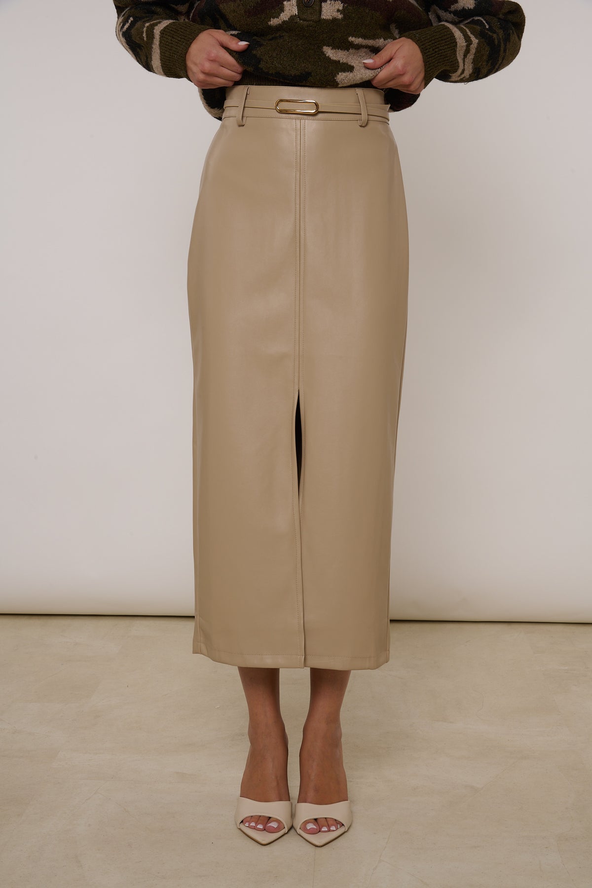 Gonna Ecopelle ‘CINTURINO’ Beige