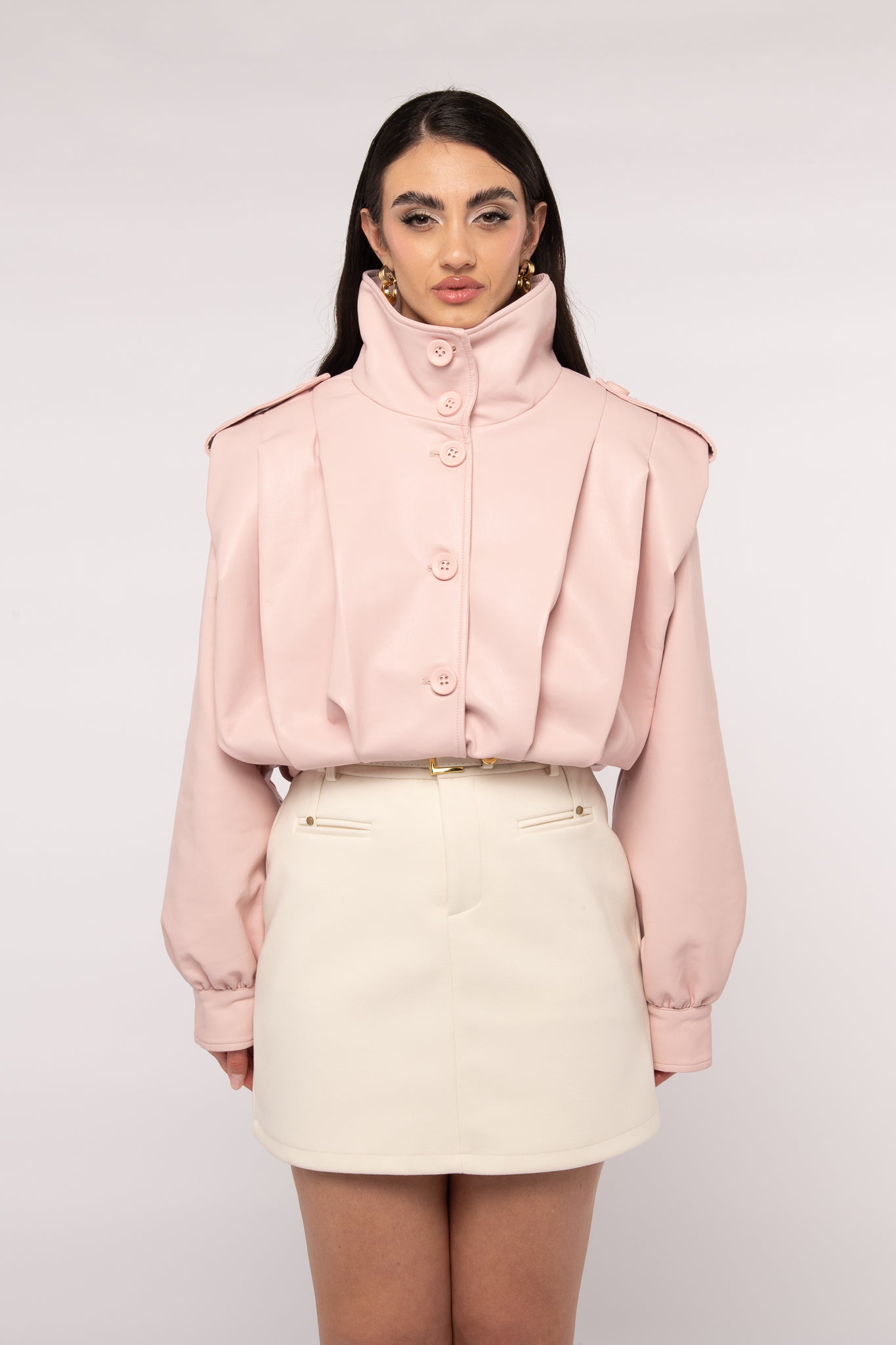 Chiodo/Bomber ‘IN ECOPELLE’ finta spallina  Rosa