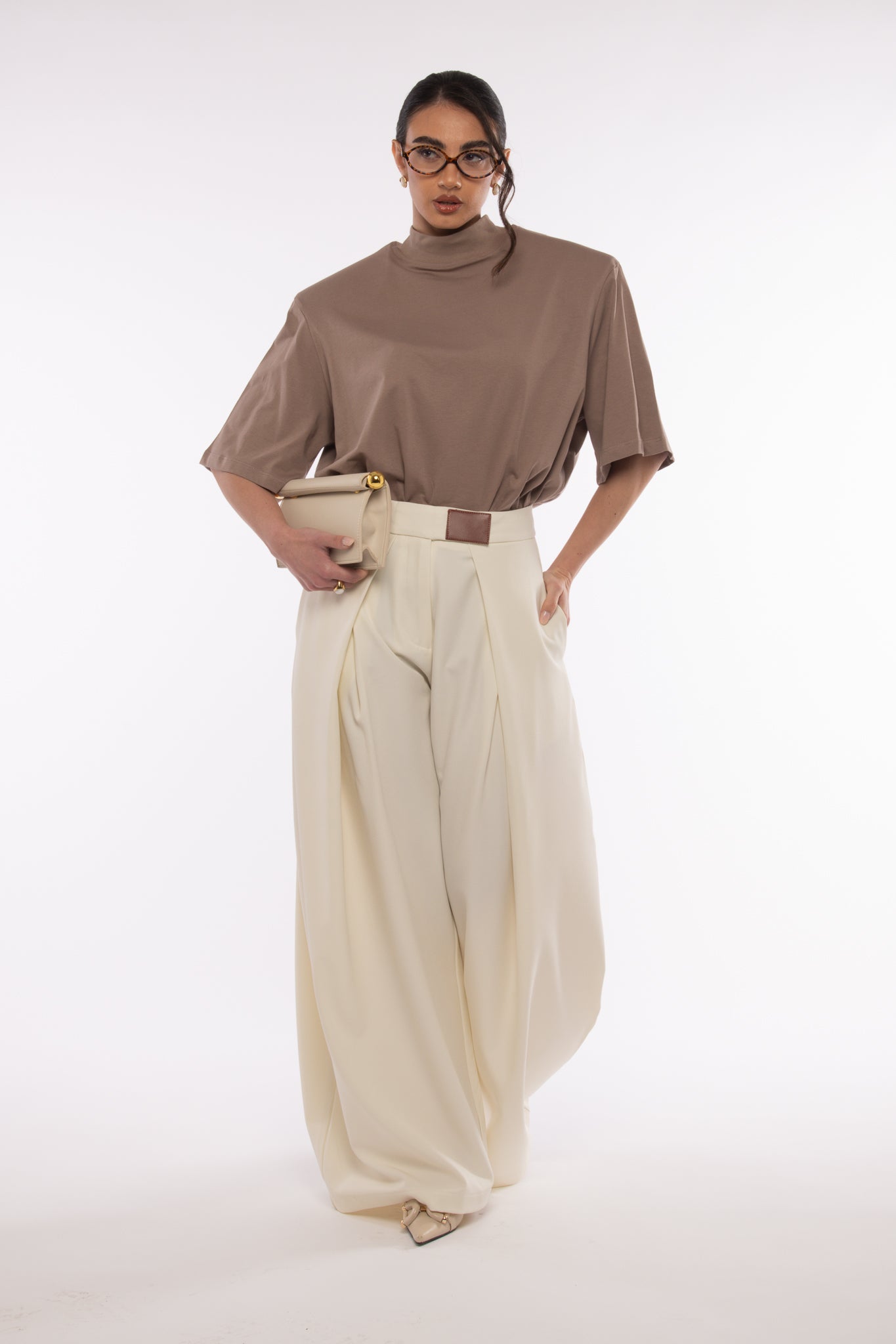 Pantalone ‘GANCETTO E DETTAGLIO ECOPELLE’ Panna