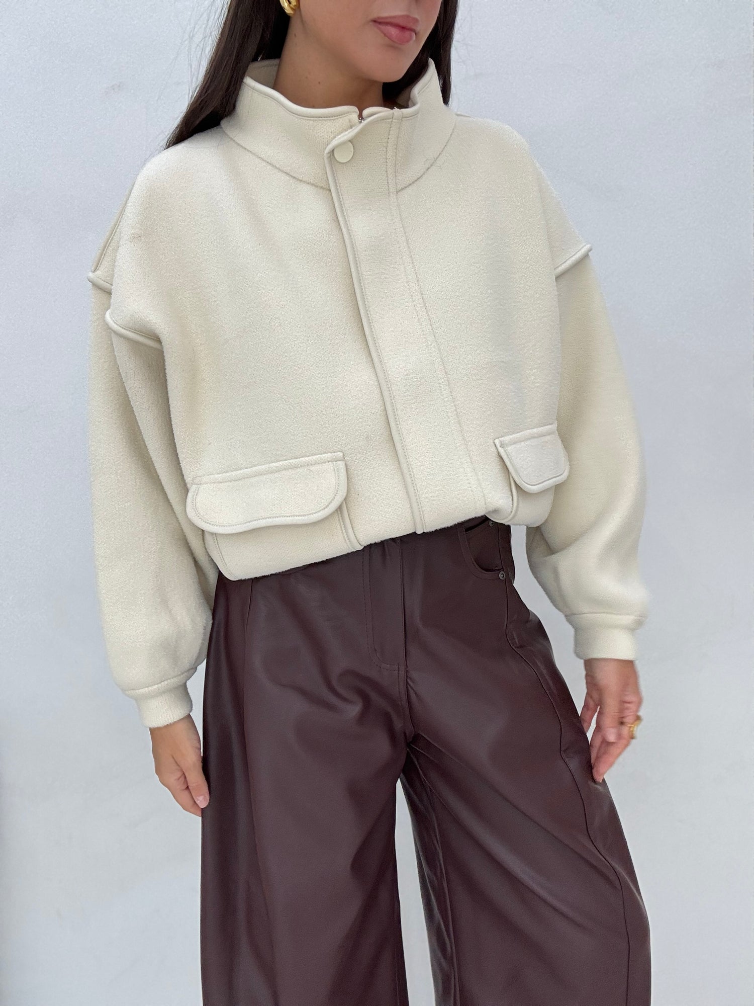 Cardigan ‘ZIP’ Mezzo Collo Panna
