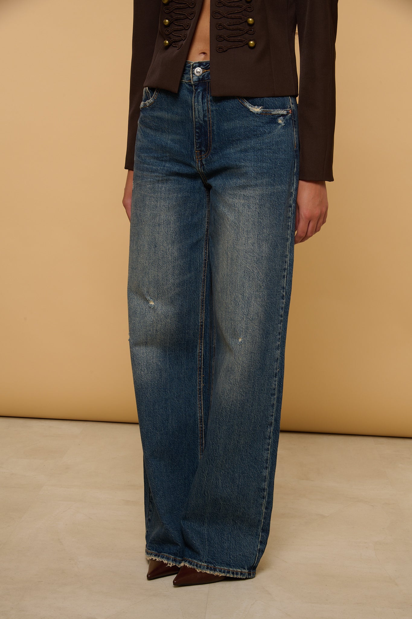 JEANS ‘WIDE LEG’ Denim Scuro Sabbiato