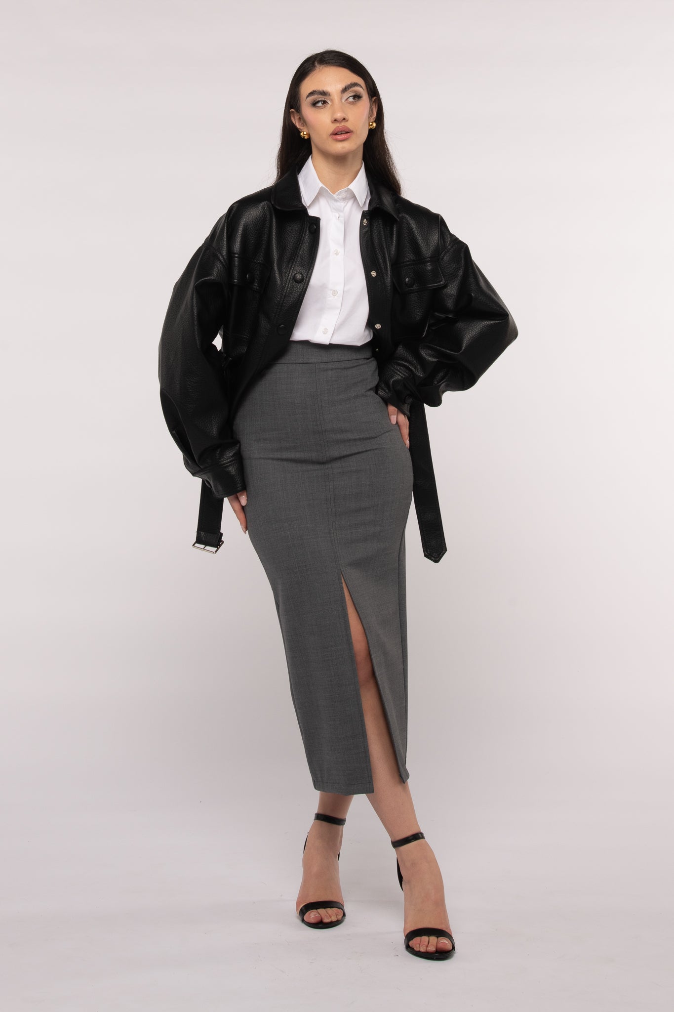 Gonna longuette ‘52% LANA 3&33’ Grigia