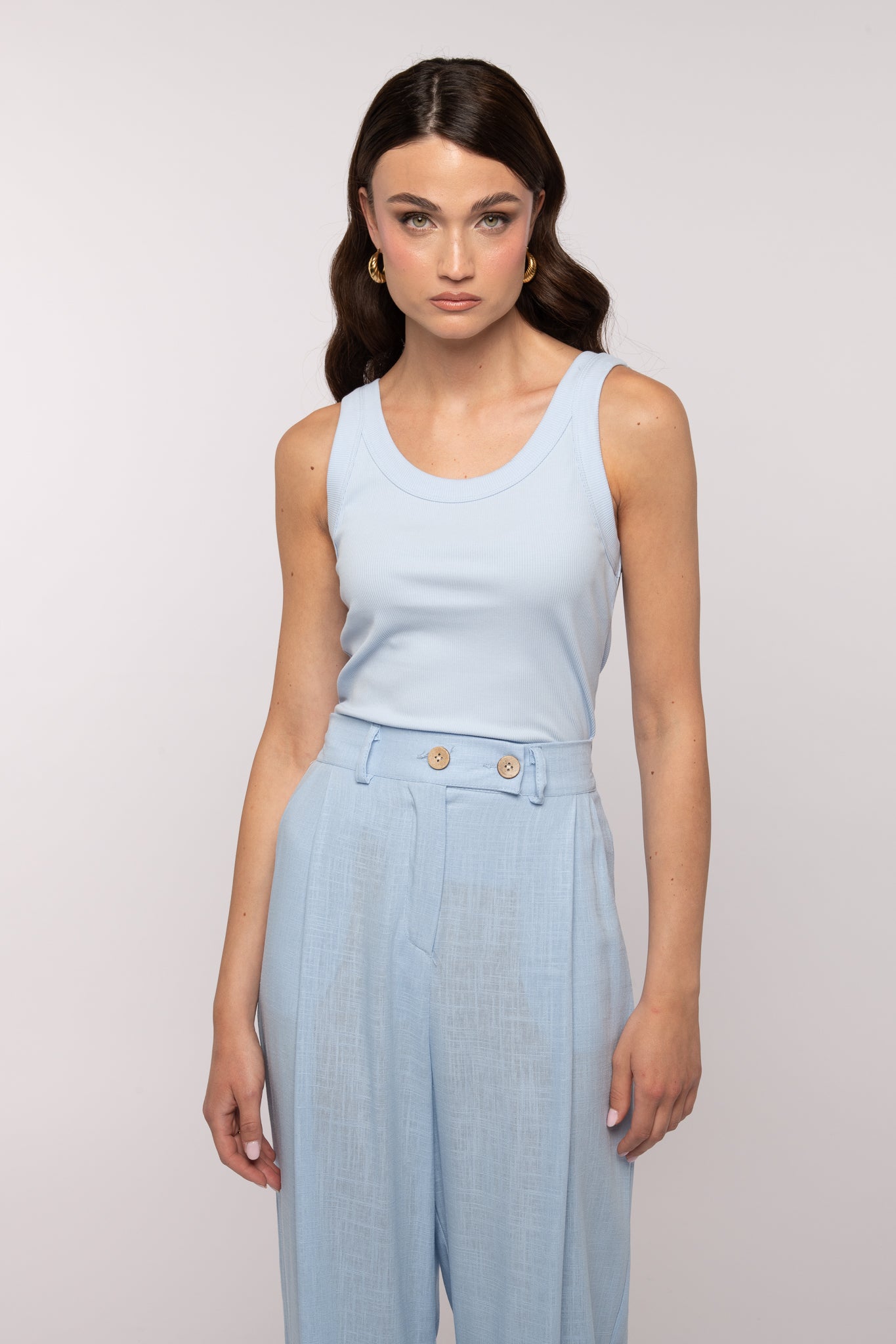 Pantalone ‘DOPPIO BOTTONE’ 55% Lino Azzurro