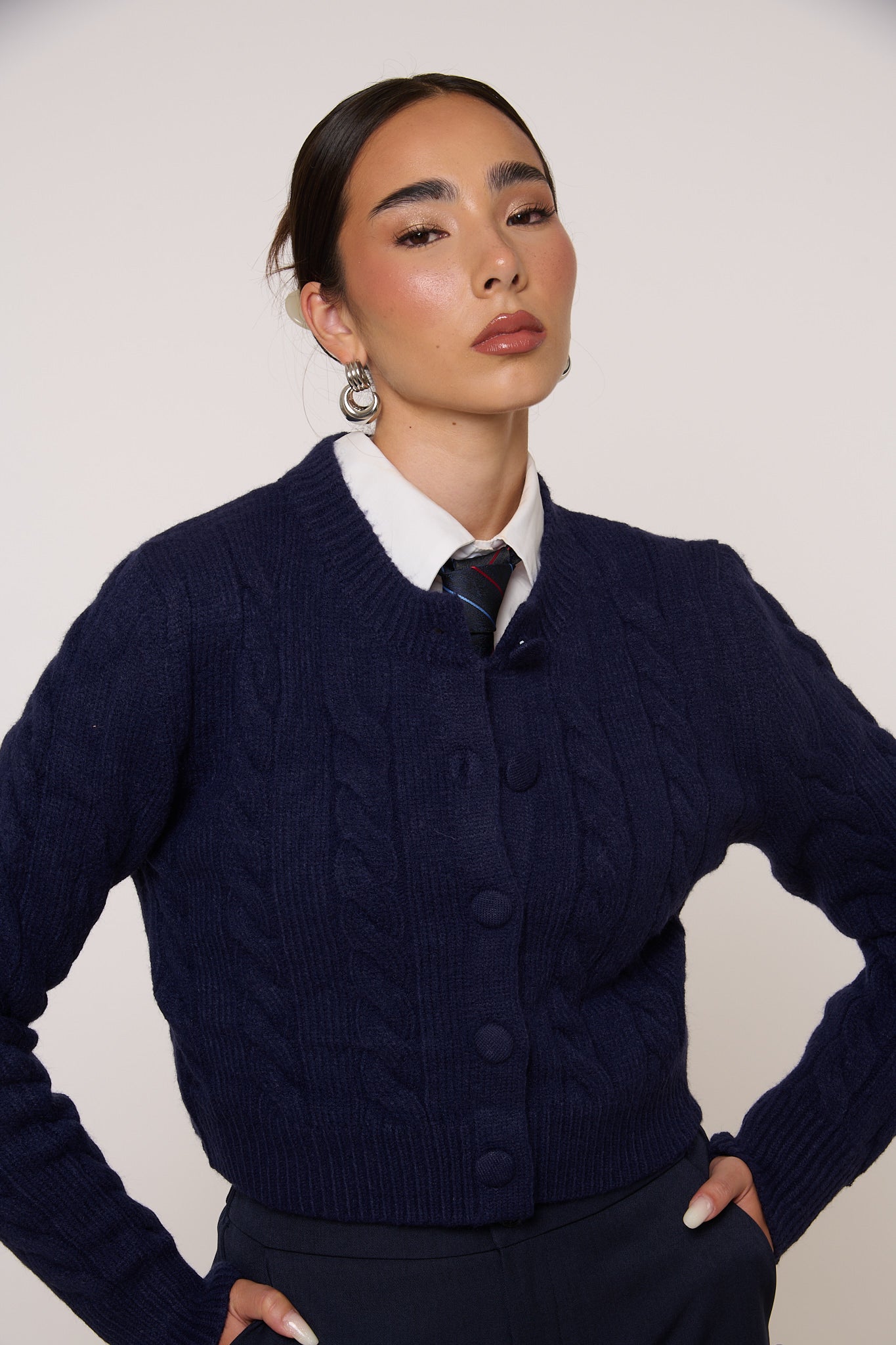 Cardigan ‘TRECCE’ Crop Blu Notte