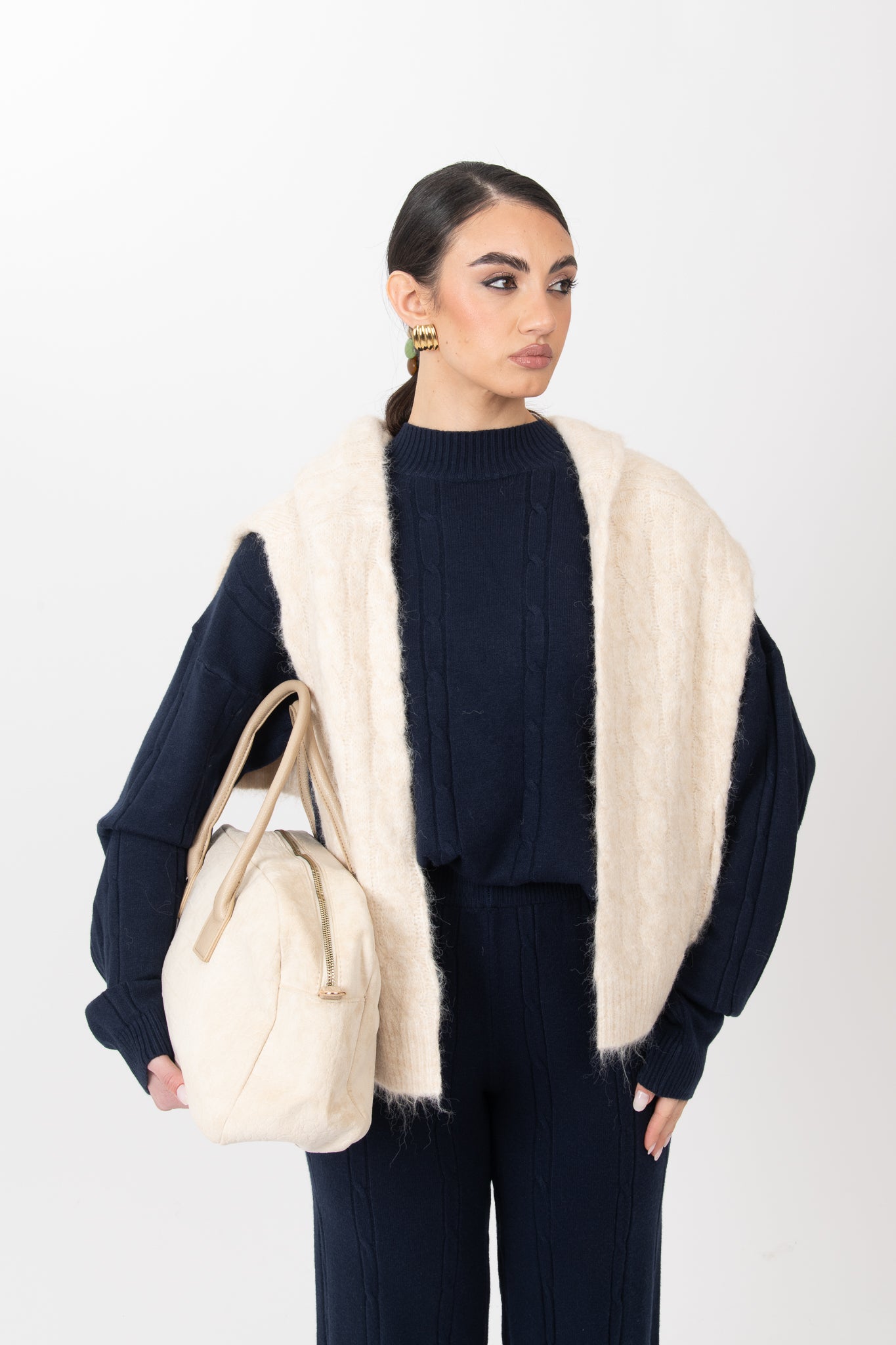 Coordinato ‘TRECCIA LANA RASATA’ Blu notte