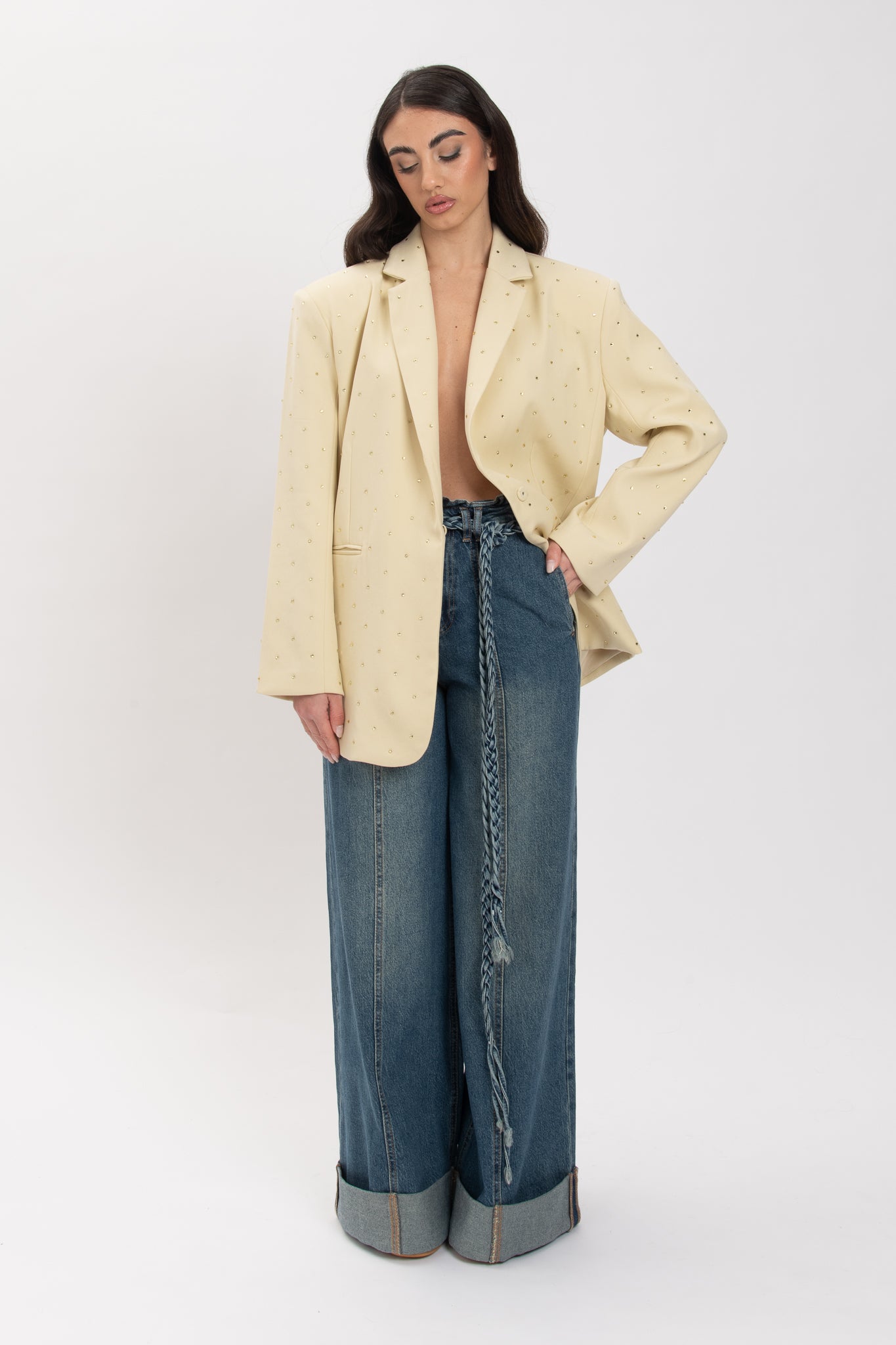 Jeans Palazzo ‘CON CINTURA TRECCIA’ Denim Scuro