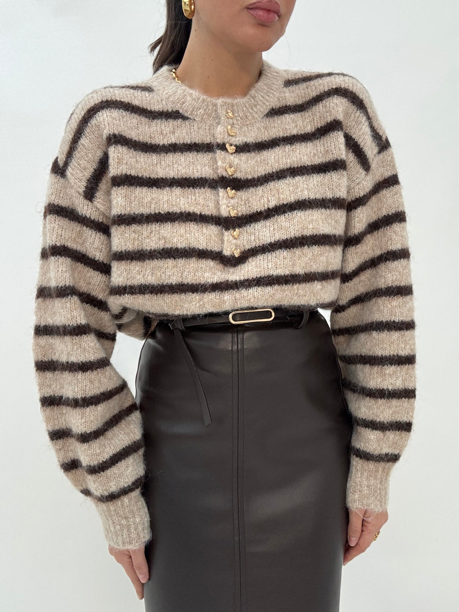 Maglione ‘ RIGHE BOTTONI MINI CUORE’ Base Beige