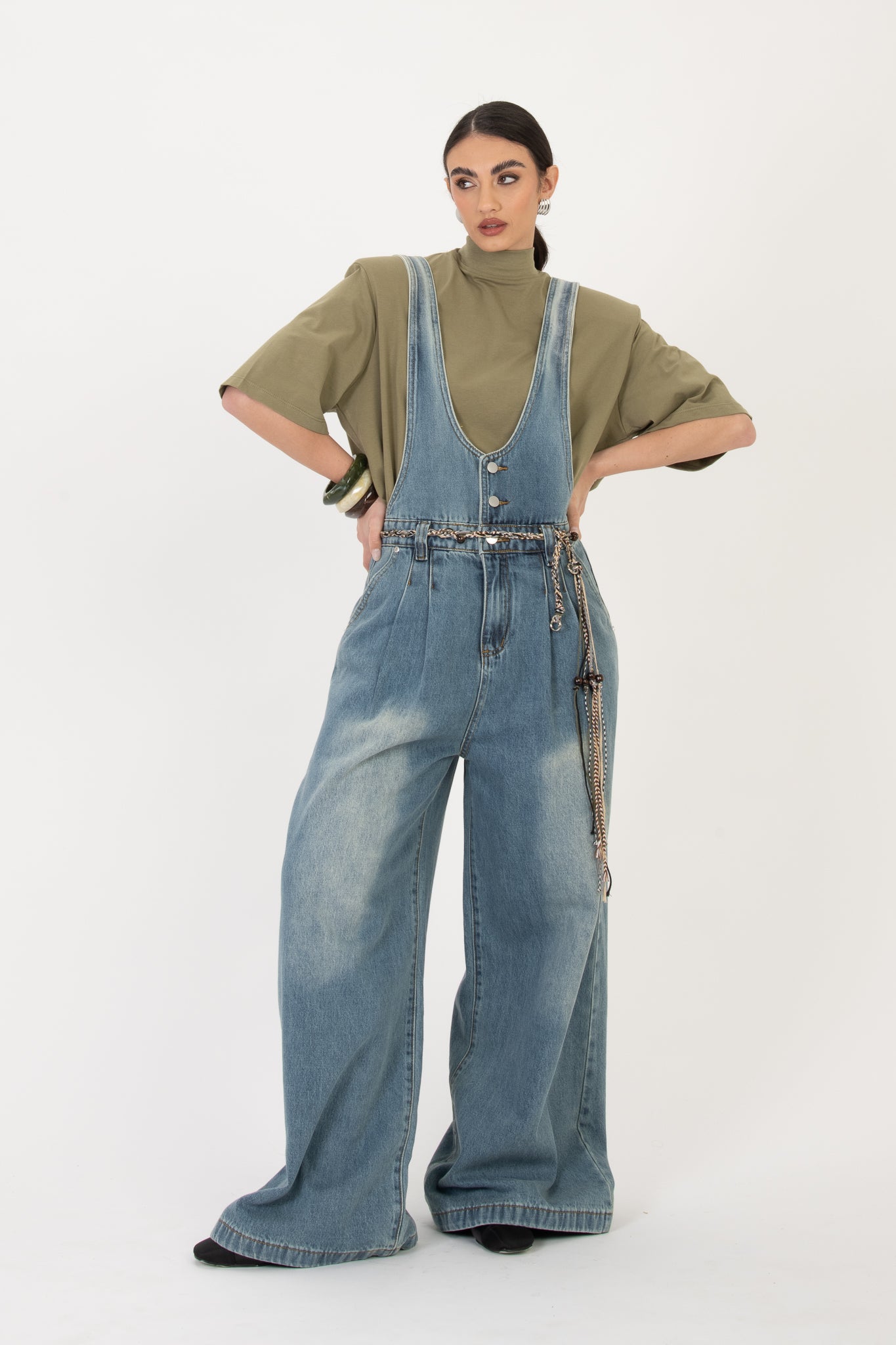 Maglia ‘MEZZO COLLO e MAXI SPALLINA’ 100%COTONE Verde Militare