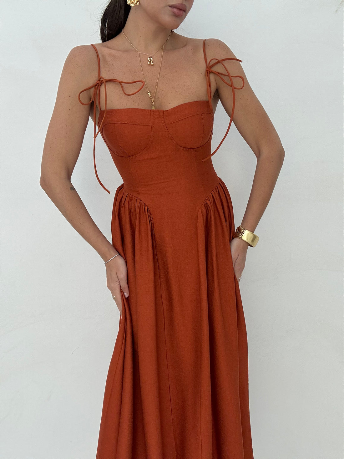 Abito ‘20% LINO PUSH UP’ con laccetti Rame