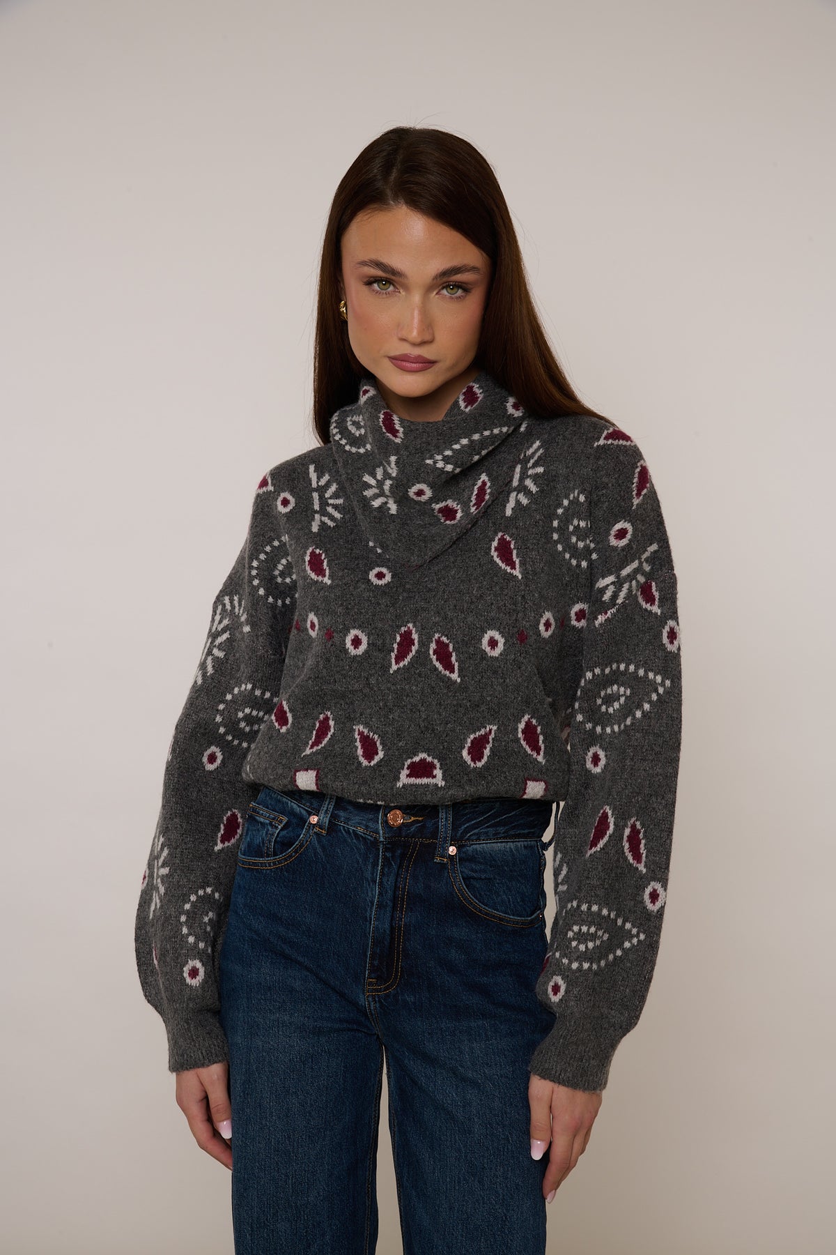 Maglione+Foulard ‘FANTASIA BANDANA’ 10% LANA Grigio