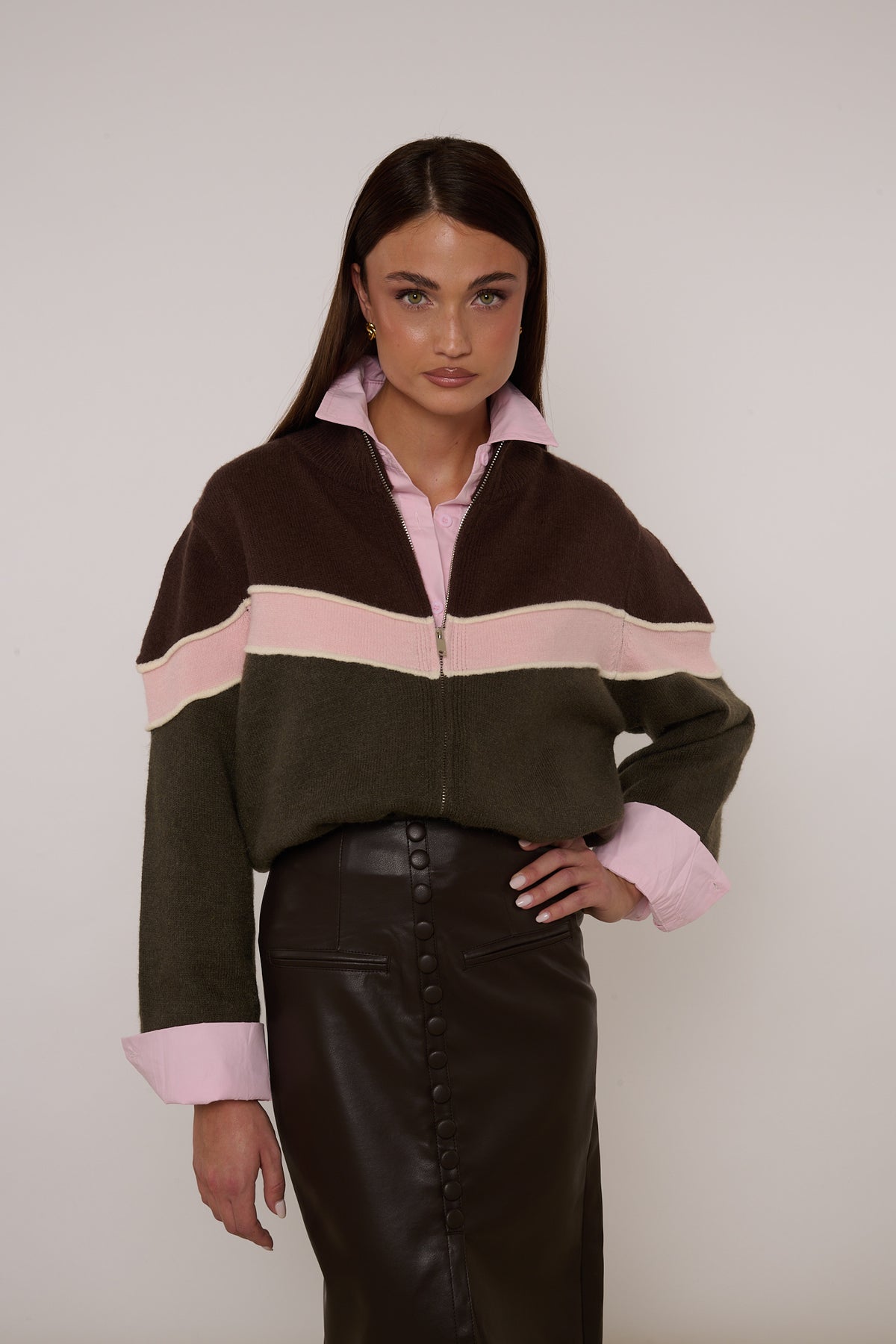 Cardigan con zip Cacao