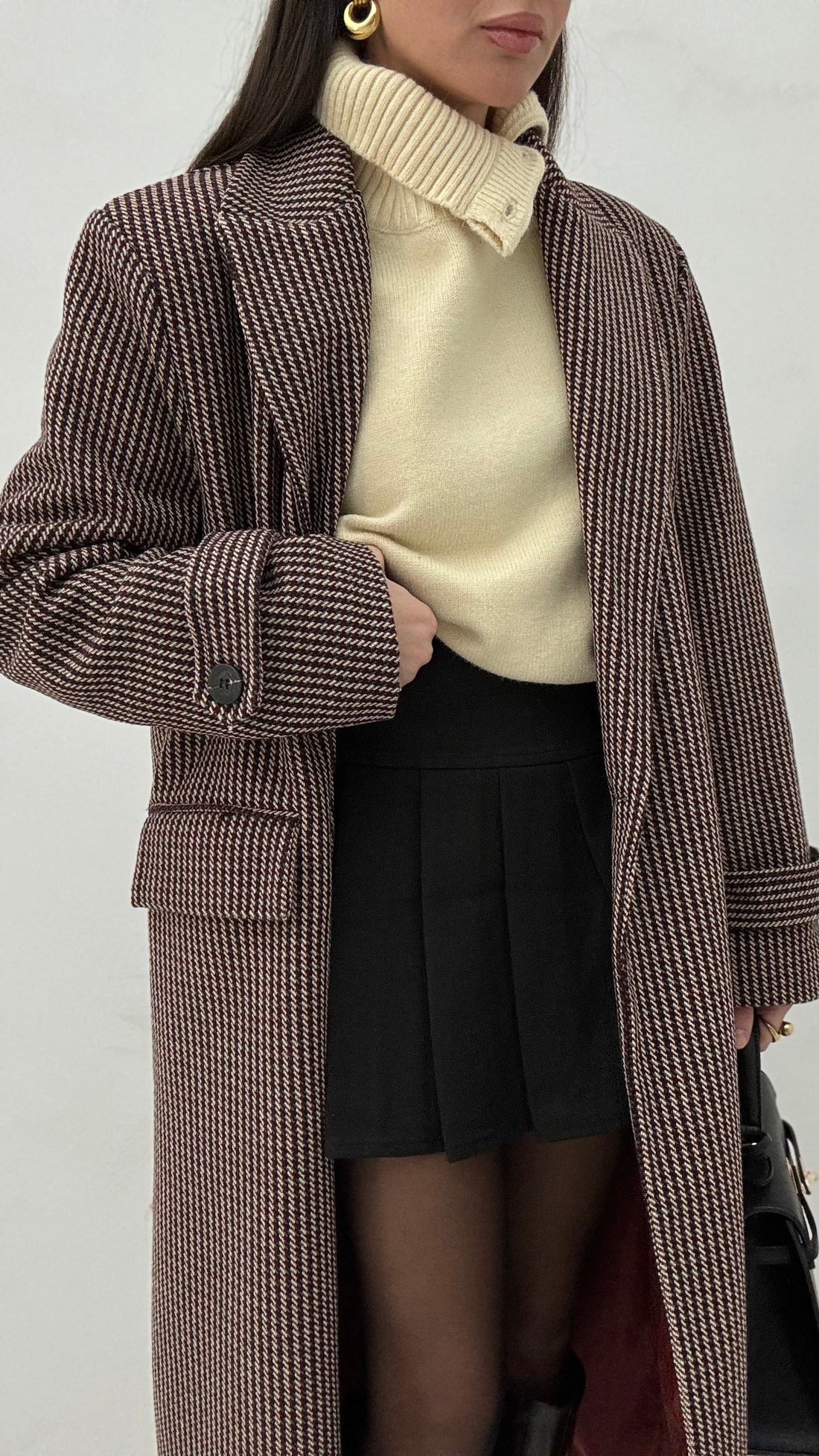 Cappotto ‘PIED DE POULE’ Bordeaux e Nero