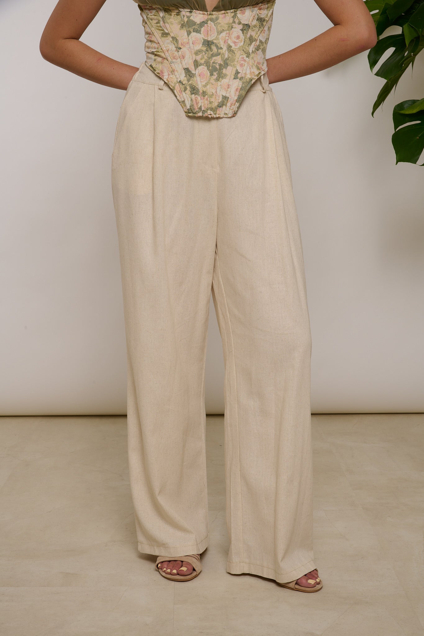 Pantalone ‘DOPPIO BOTTONE’ 55% Lino Beige