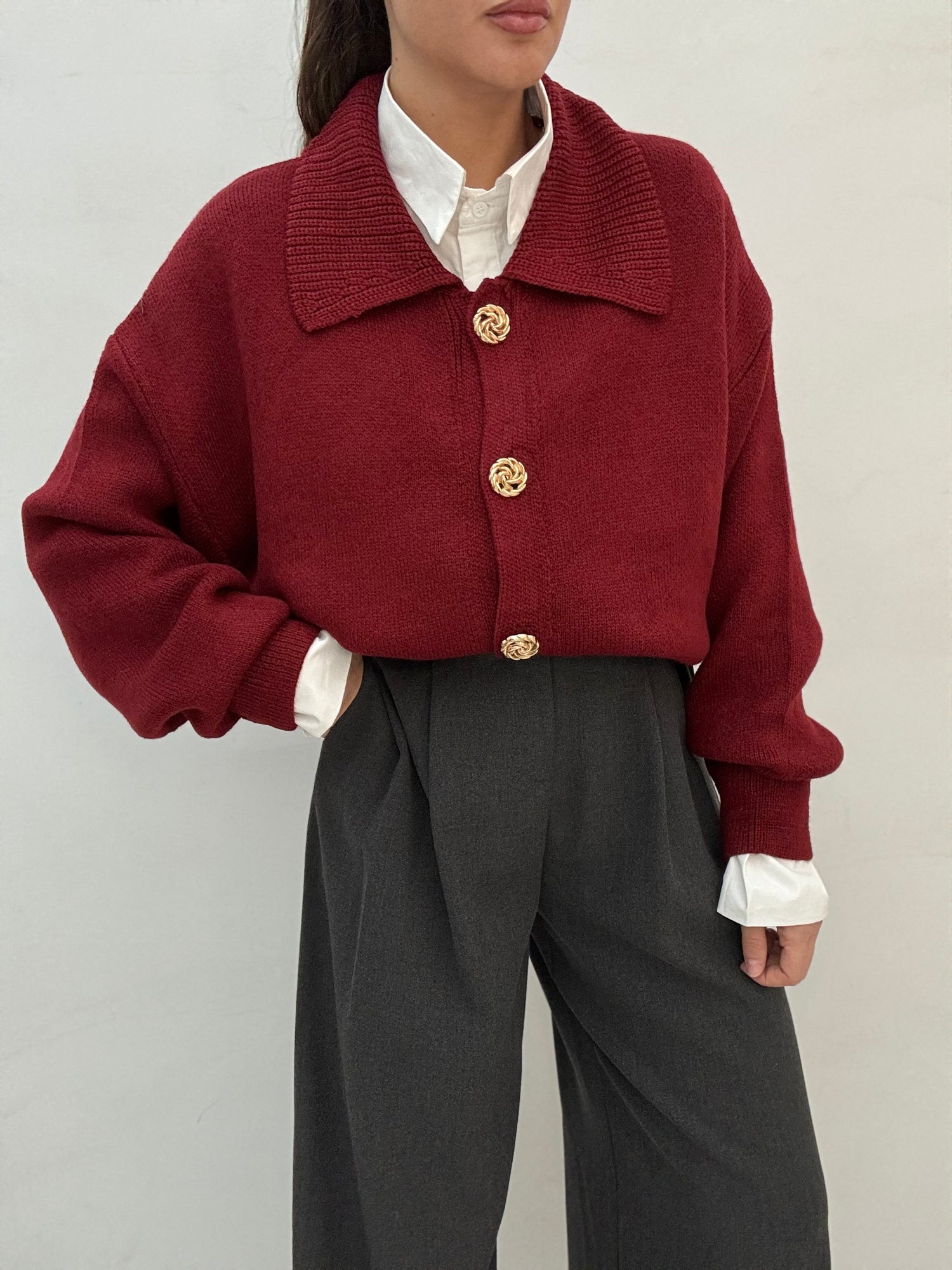 Cardigan ‘BOTTONI ORO’ 20% LANA Bordeaux