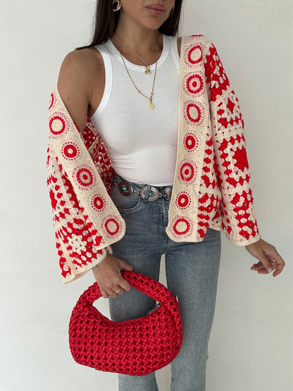 Cardigan ‘CROCHET’ Rosso e Panna