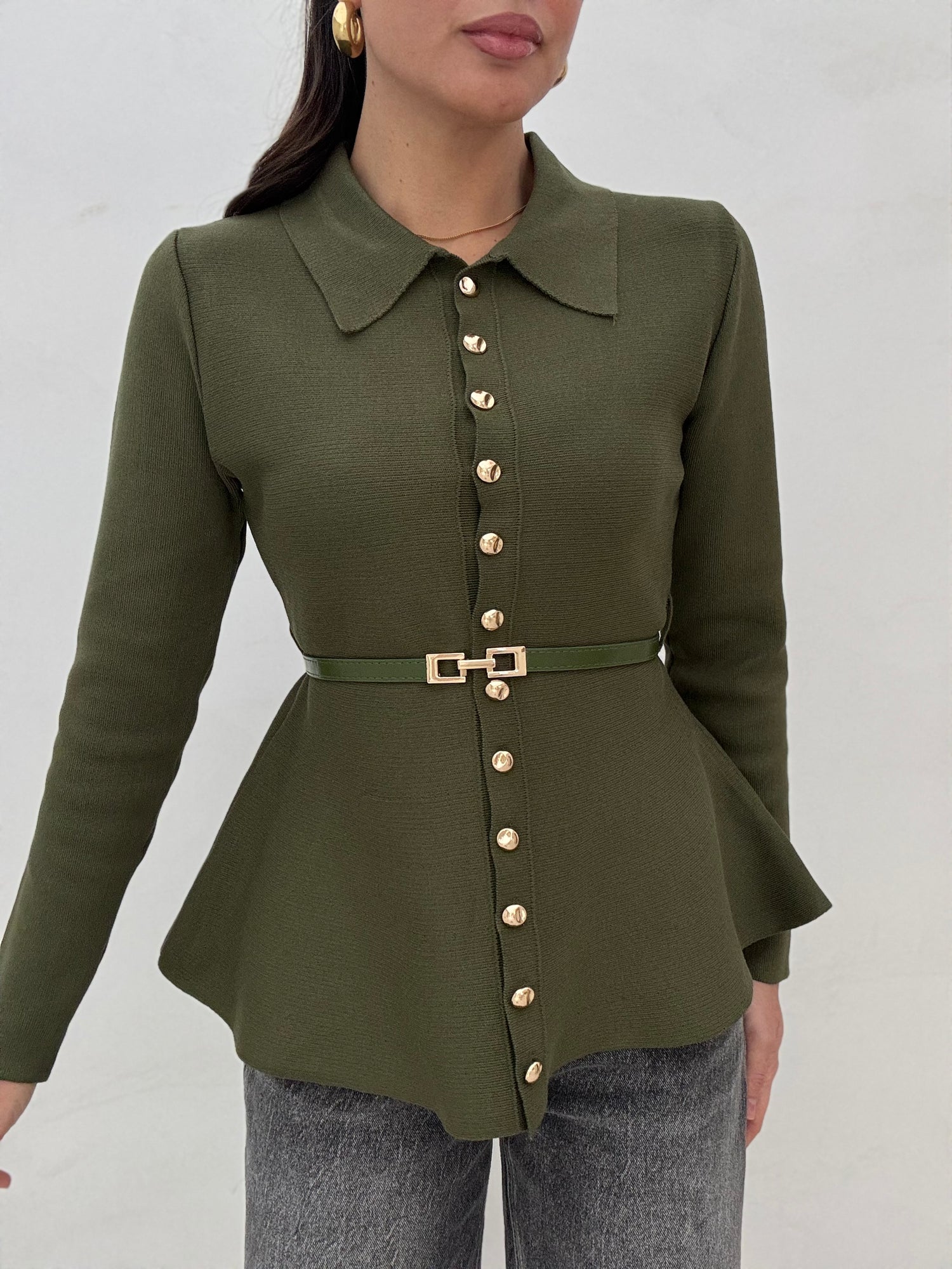 Maglione/Polo ‘CON CINTURINO’ e bottoni oro Verde Militare