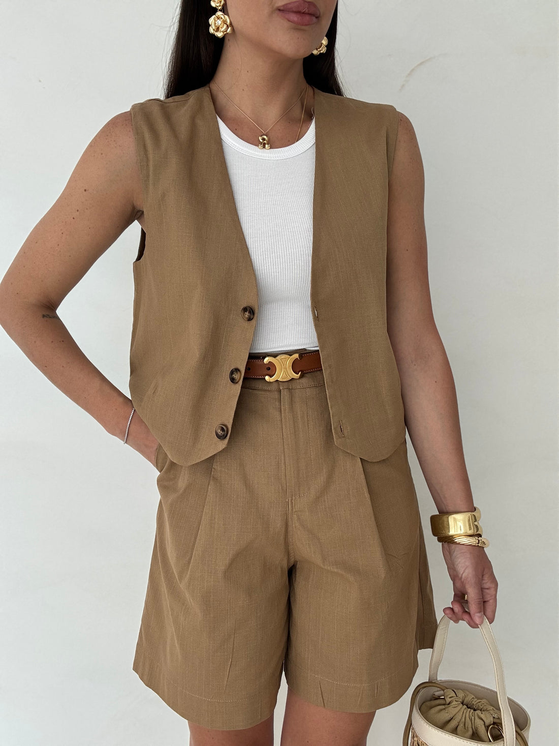 Coordinato ‘97%COTONE’ Gilet+Bermuda Camel