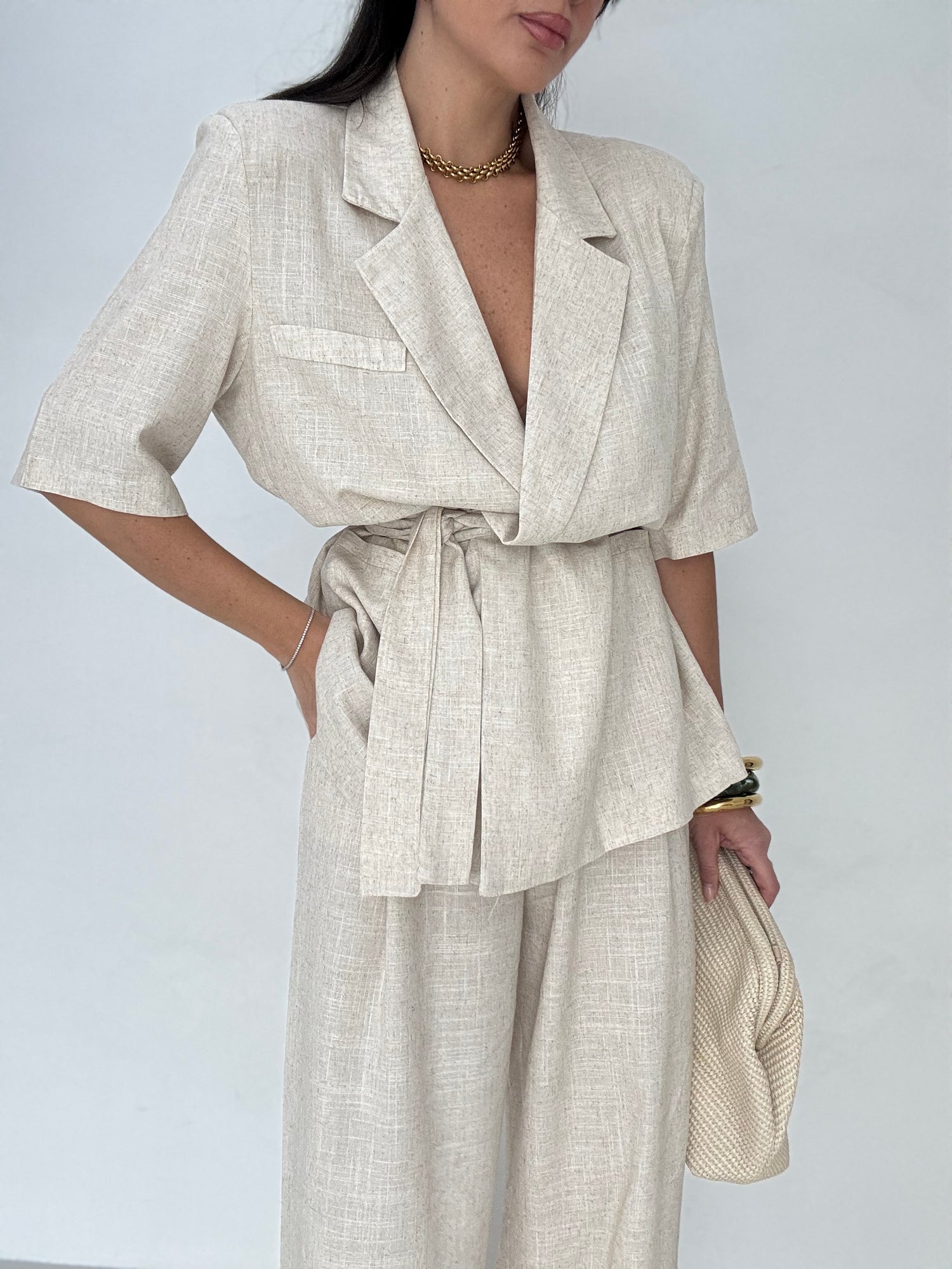 -PREORDINE-Tailleur ‘55% LINO’ Beige