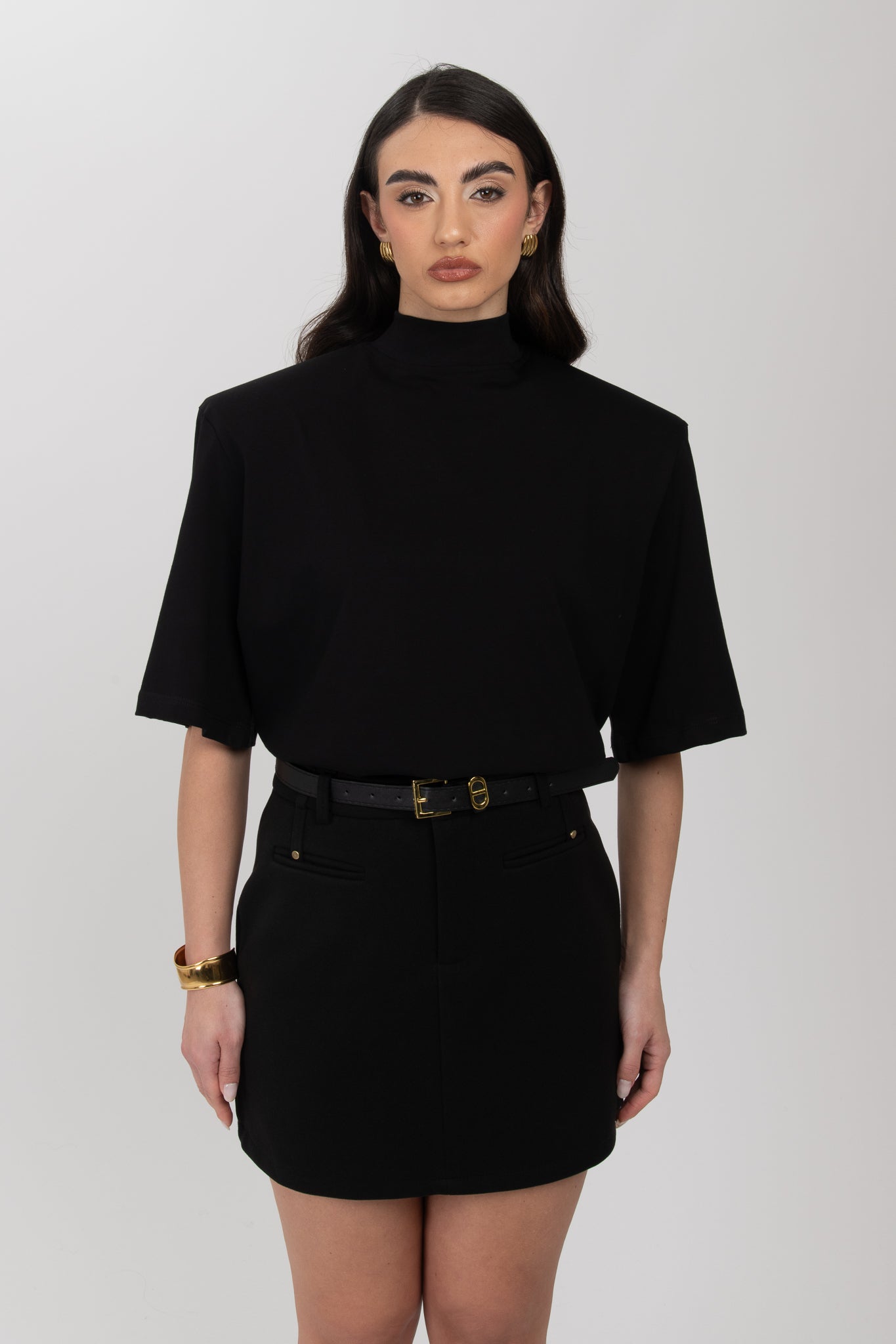 Maglia ‘MEZZO COLLO e MAXI SPALLINA’ 100%COTONE Nera