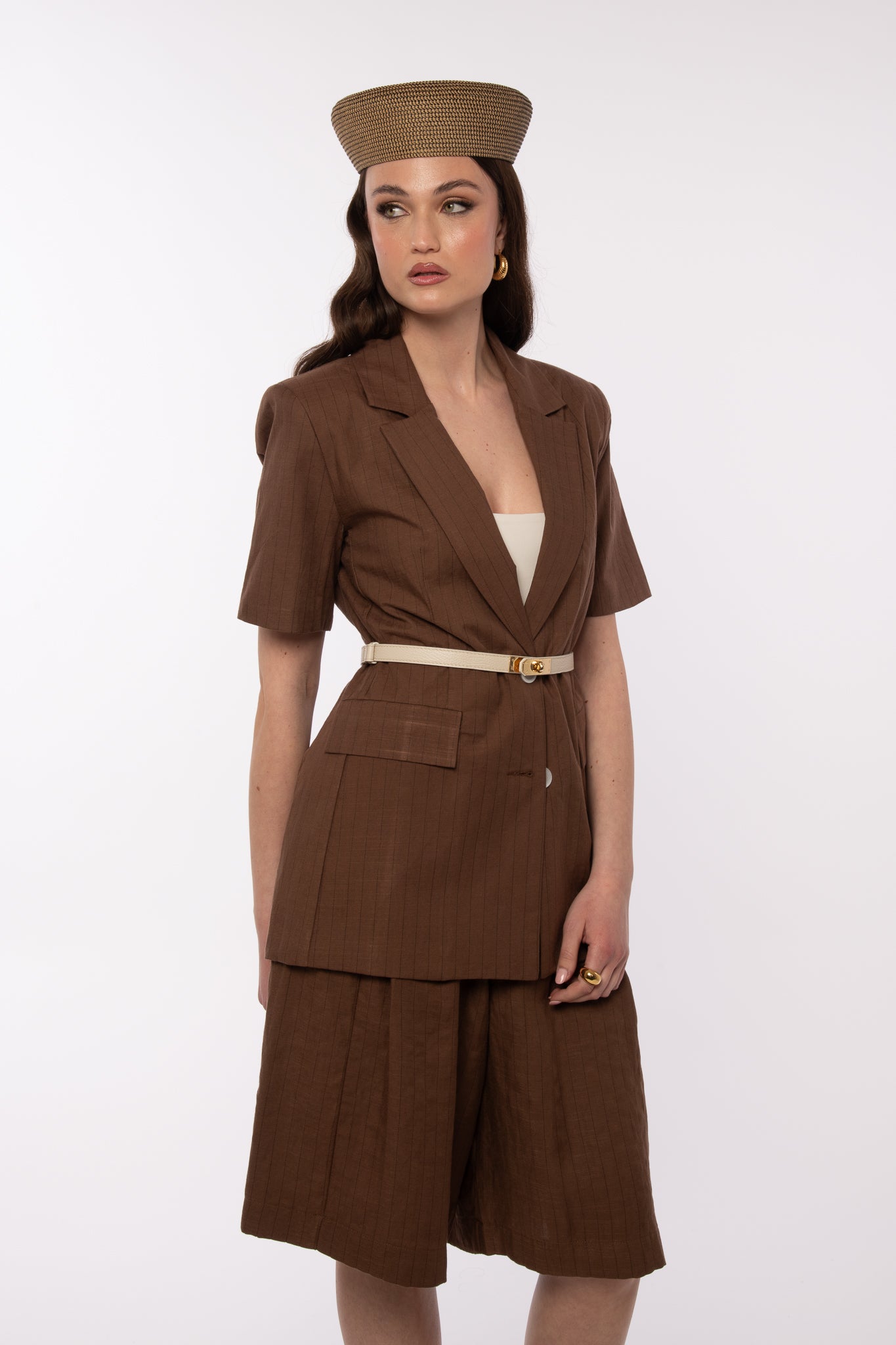 Blazer Mezza Manica ‘GESSATO’ 4% Lino By Lumina Cacao