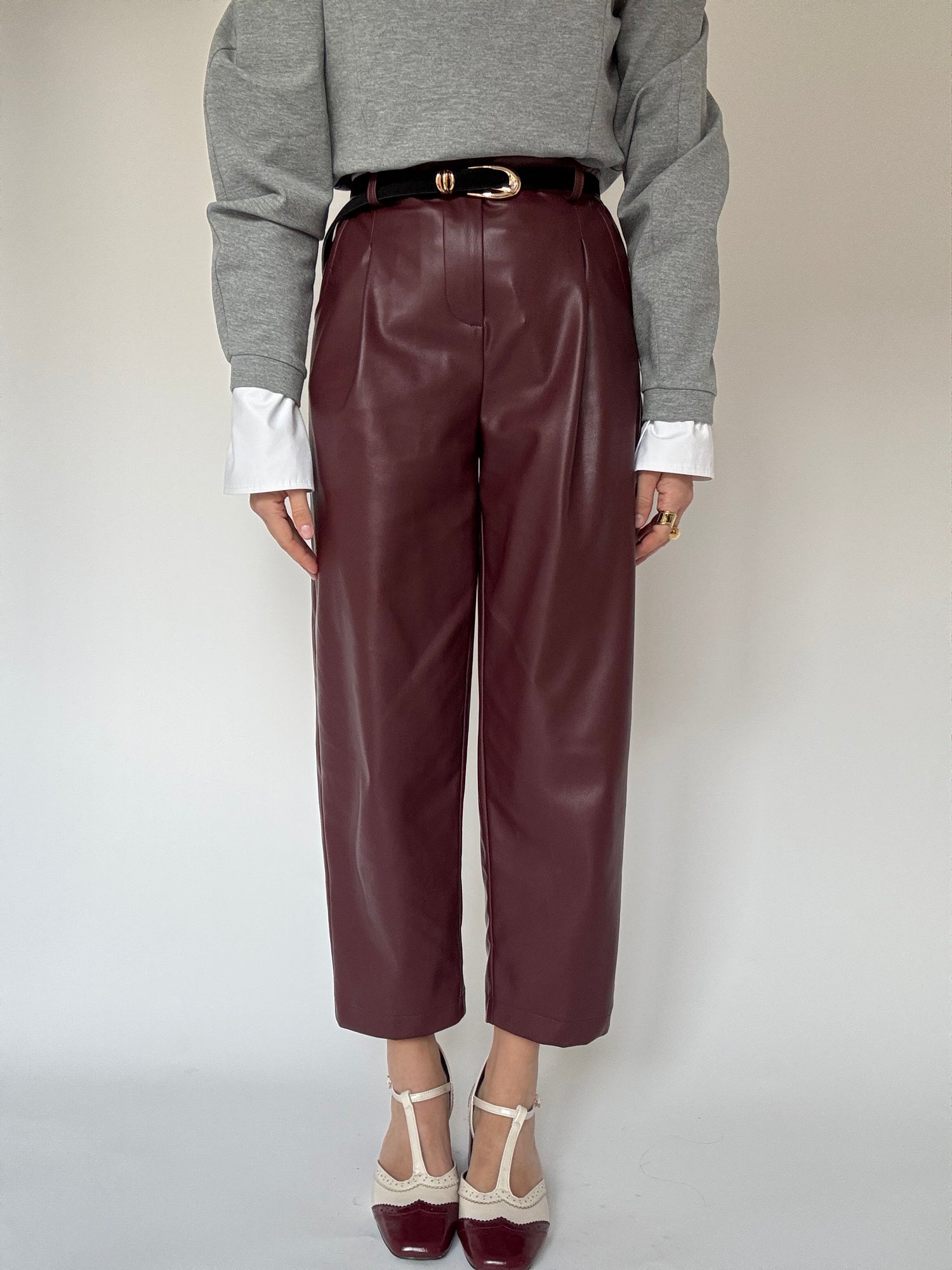 Pantalone ecopelle ‘3&33’ Bordeaux