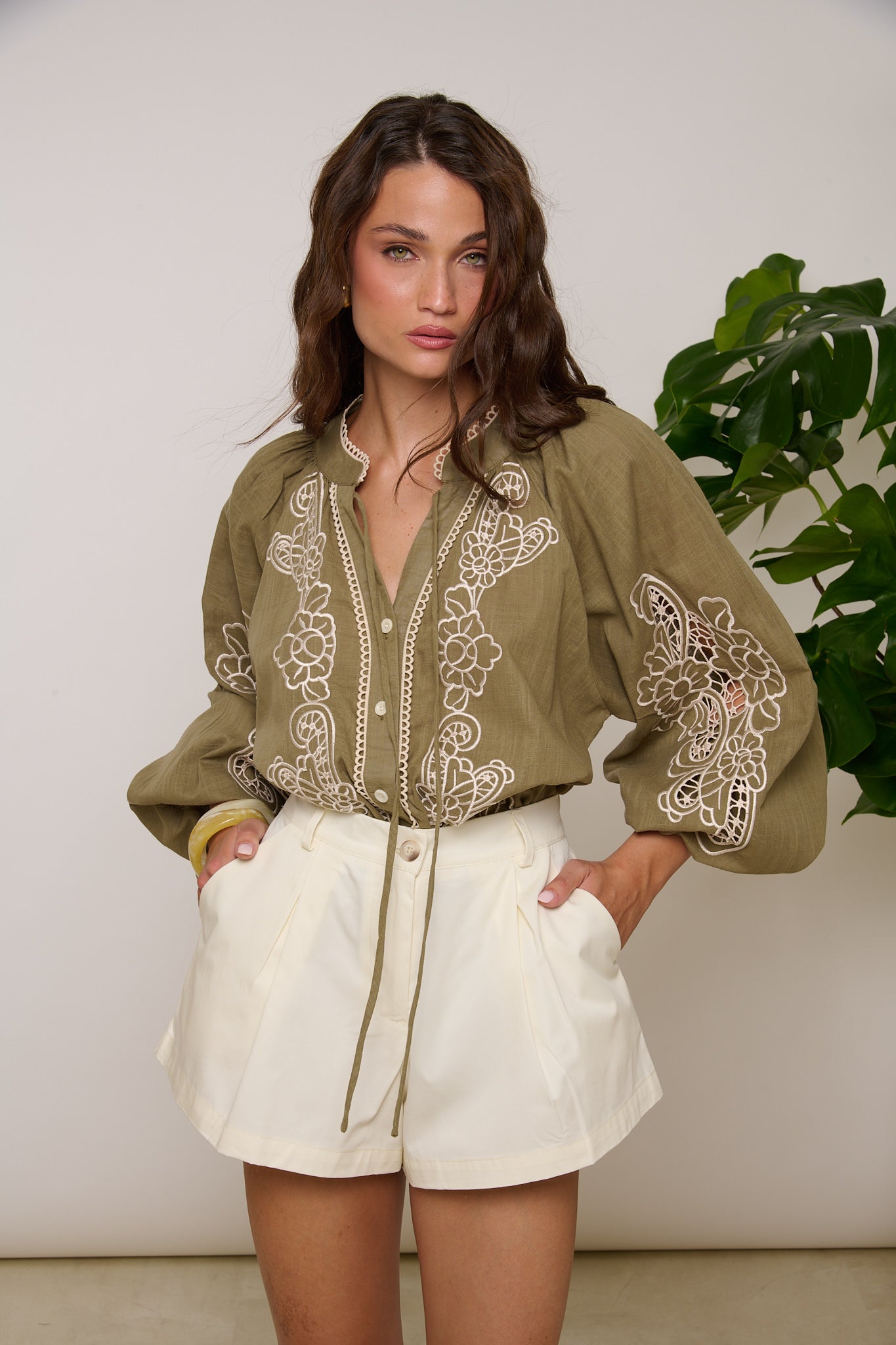 Blusa ‘RICAMI’ 100% COTONE Verde