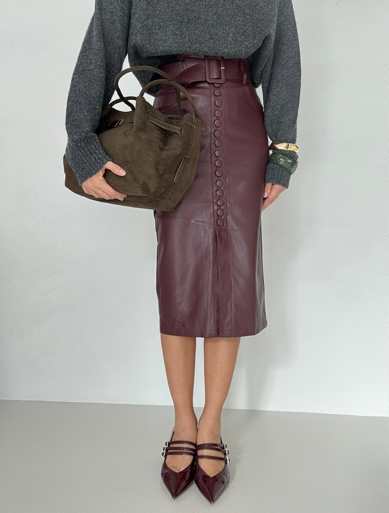 Gonna ‘BOTTONCINI’ in ecopelle Bordeaux
