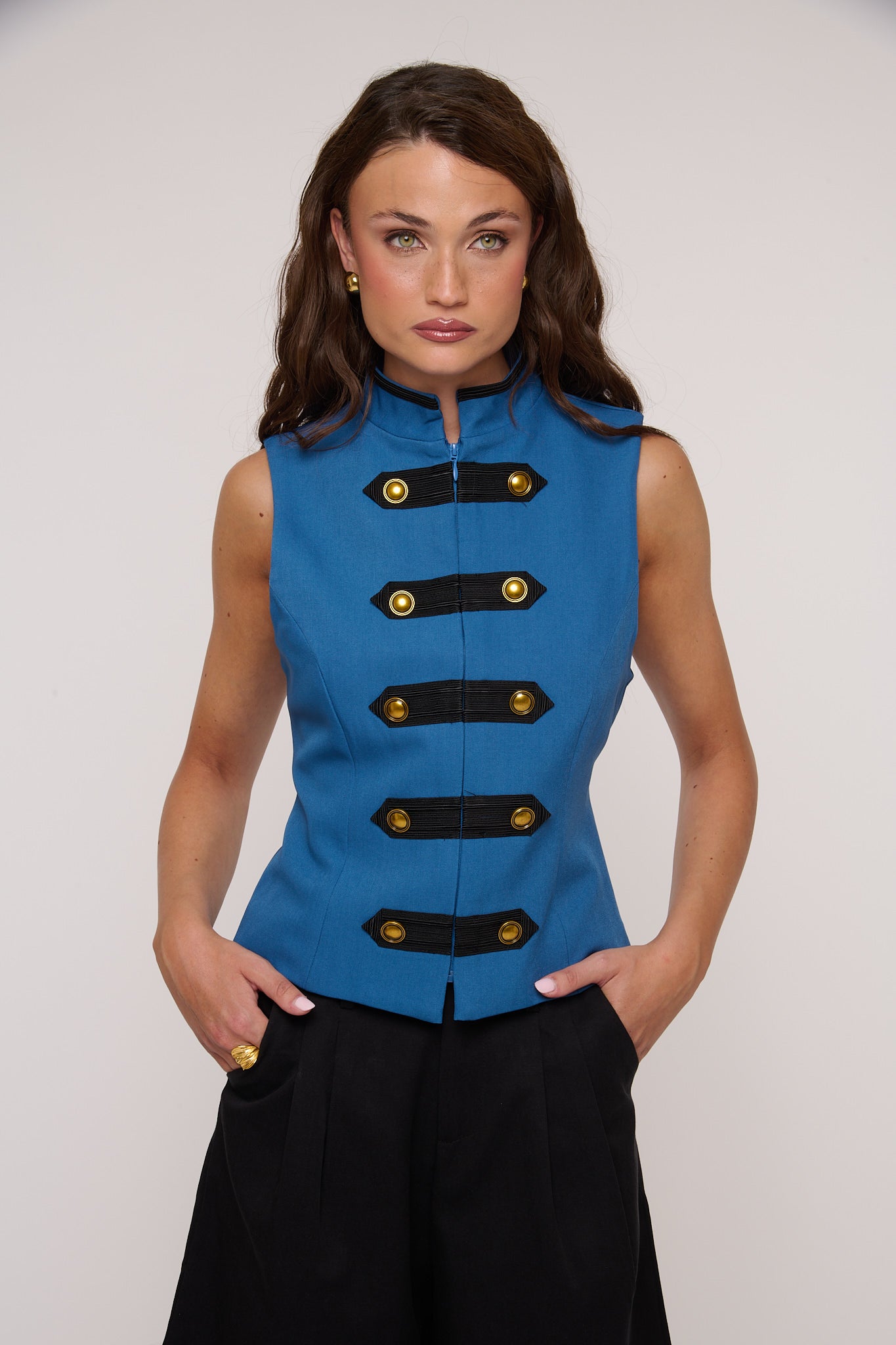 Gilet ‘50%COTONE’ Con Alamari Mezzo Collo Blu