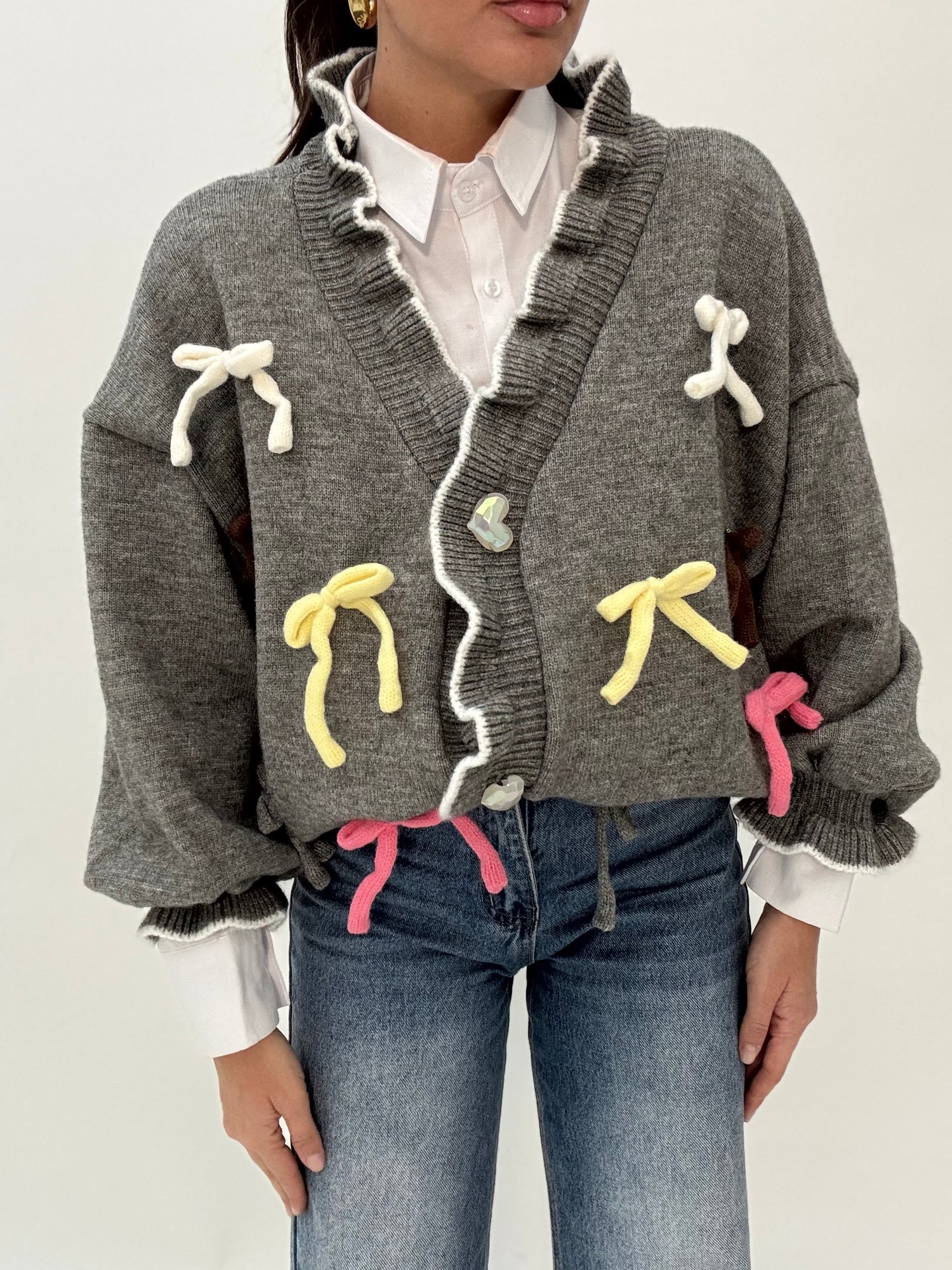 Cardigan ‘SPILLE FIOCCHI MULTICOLOR’ Grigio