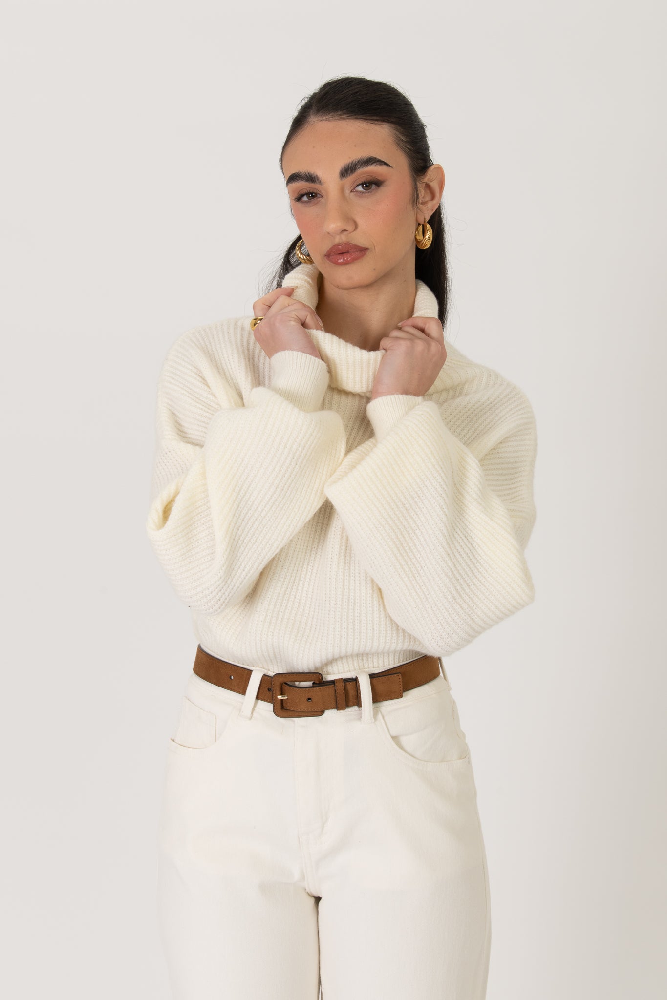 Maglione ‘COLLO ALTO’ costine Bianco