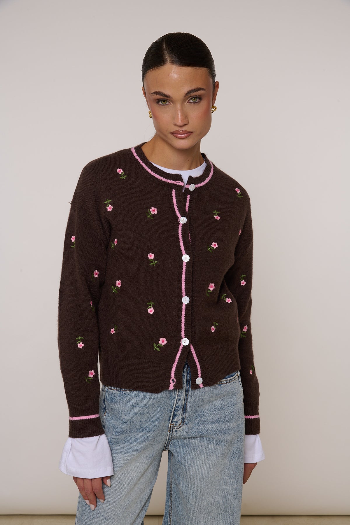 Cardigan ‘MINI FIORI’ Cacao